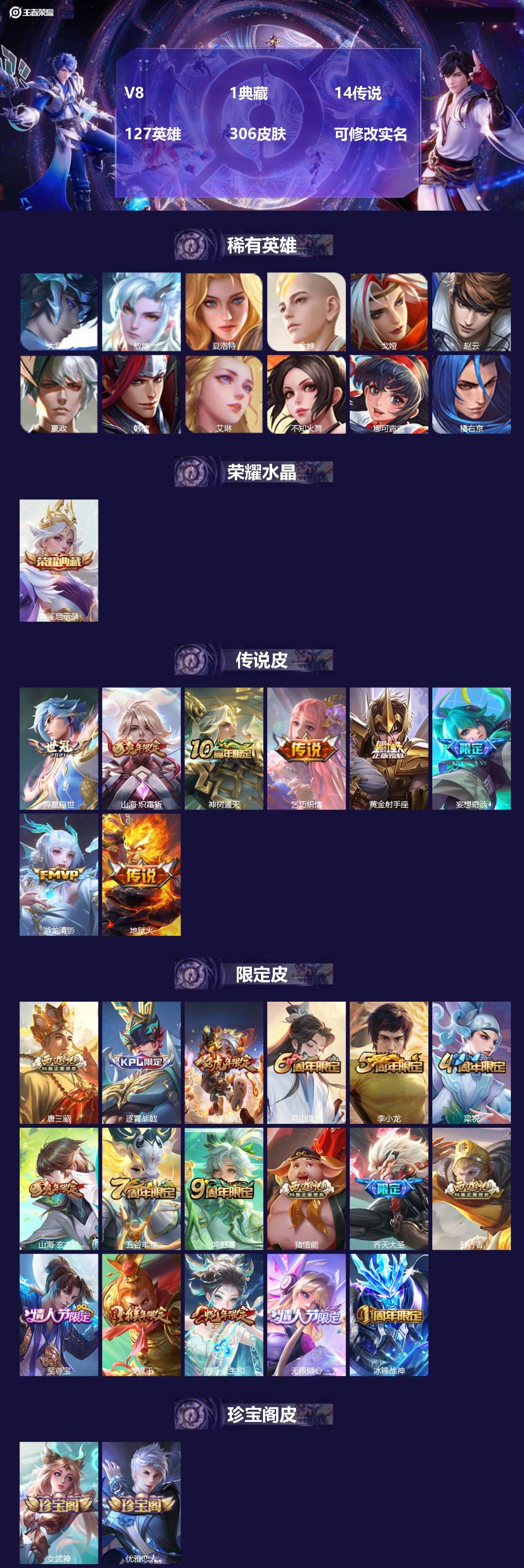 王者荣耀账号安卓QQ127英雄-306皮肤-[]V8 1典藏 14传说 127英雄 306皮肤 可修改实名 
【英雄全皮