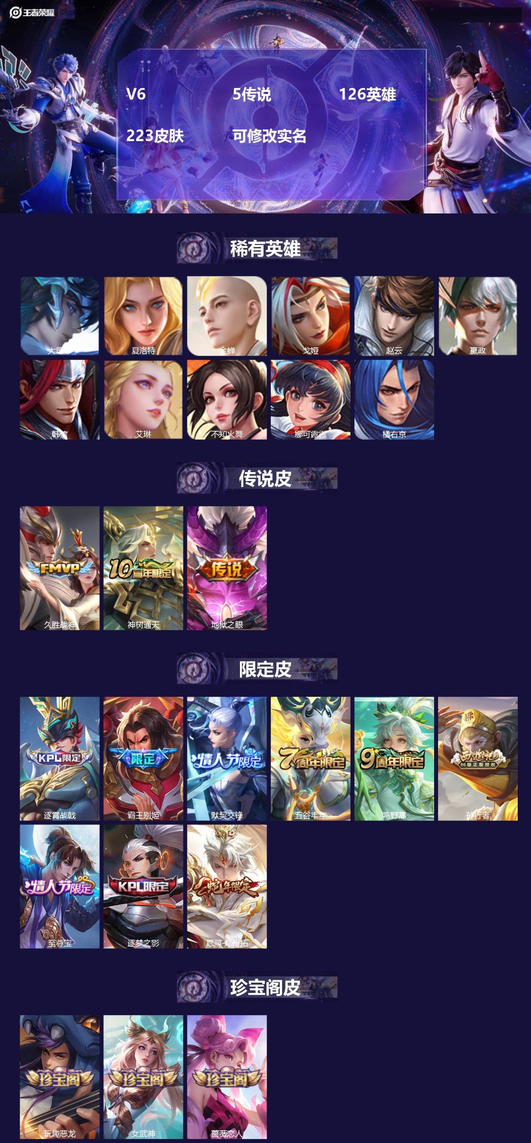 王者荣耀账号安卓QQ126英雄-223皮肤-V6 5传说 126英雄 223皮肤 可修改实名 
【英雄全皮】:蚩奼全皮
