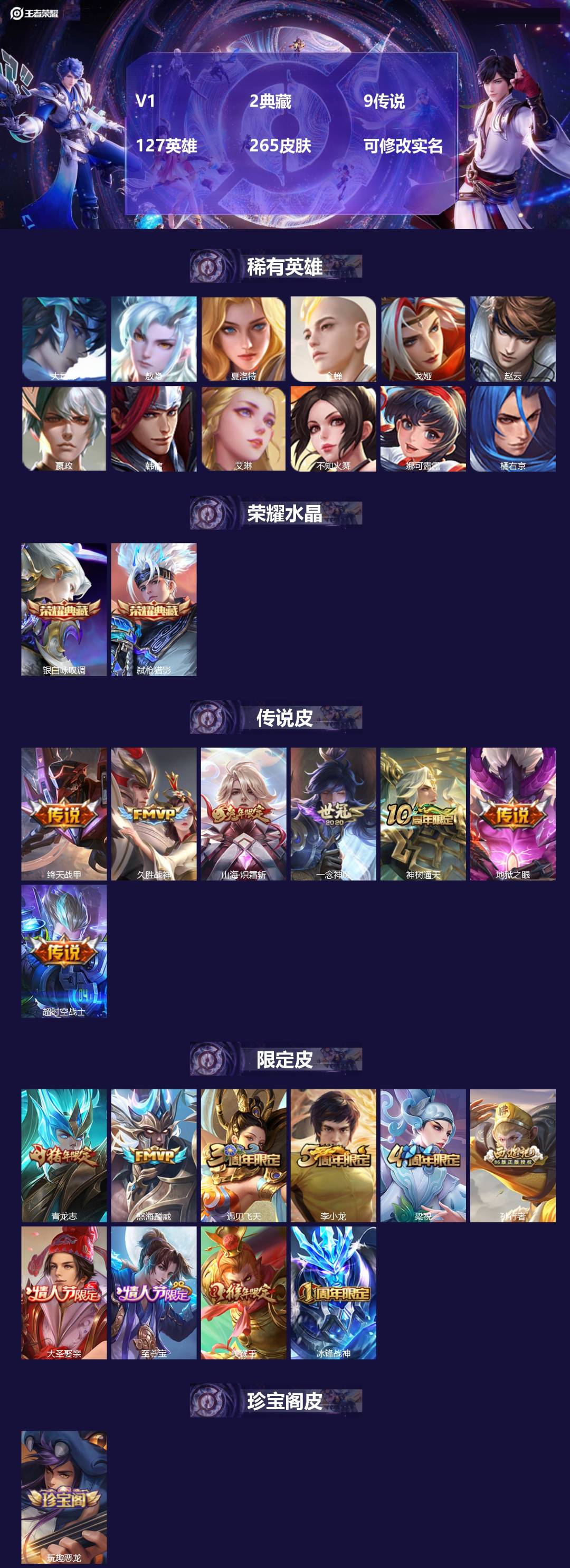 王者荣耀账号安卓QQ127英雄-265皮肤-[]V1 2典藏 9传说 127英雄 265皮肤 可修改实名 
【英雄全皮】