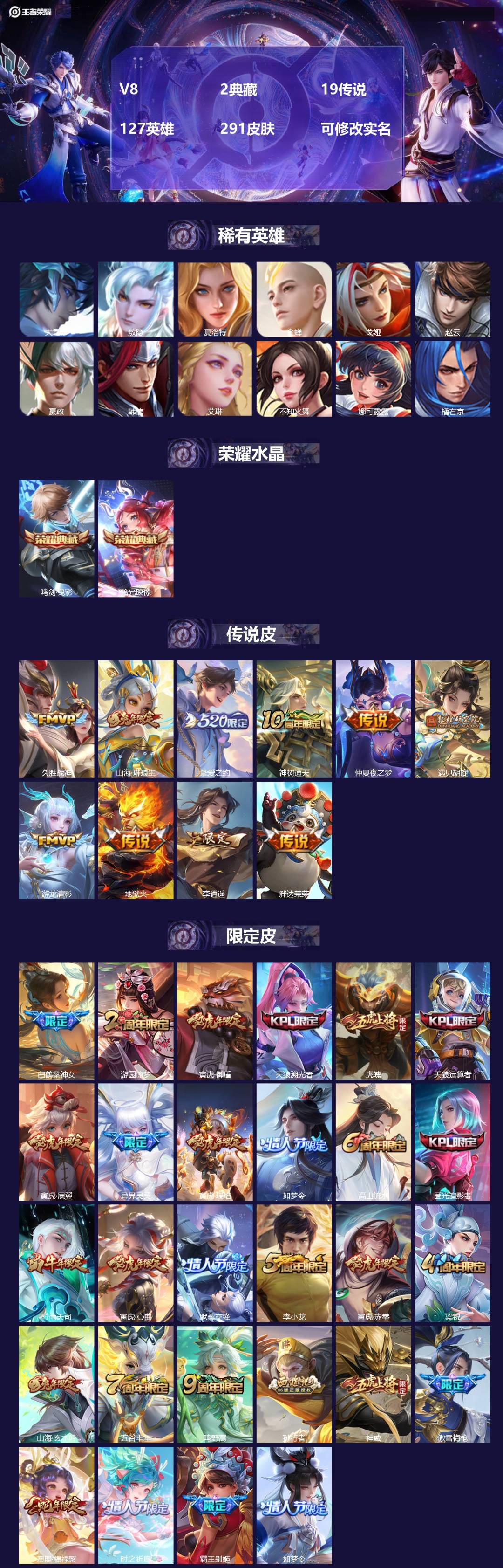 王者荣耀账号苹果QQ127英雄-291皮肤-[]V8 2典藏 19传说 127英雄 291皮肤 可修改实名 
【英雄全皮