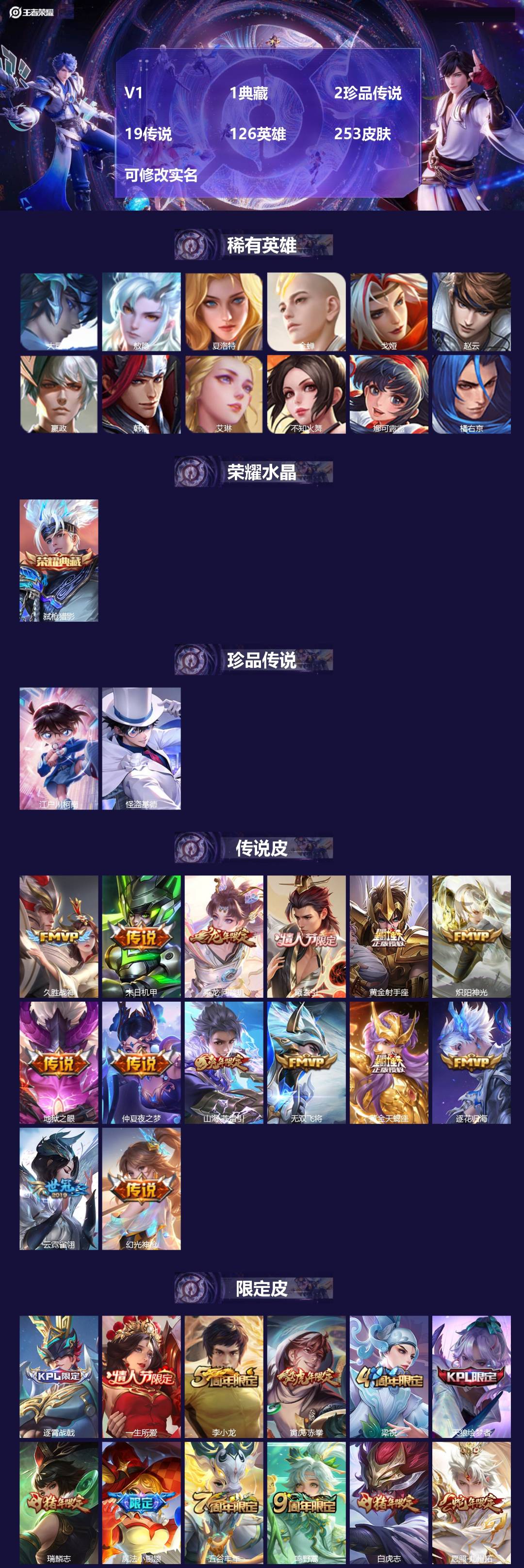 王者荣耀账号安卓QQ126英雄-253皮肤-V1 1典藏 2珍品传说 19传说 126英雄 253皮肤 可修改实名 
【