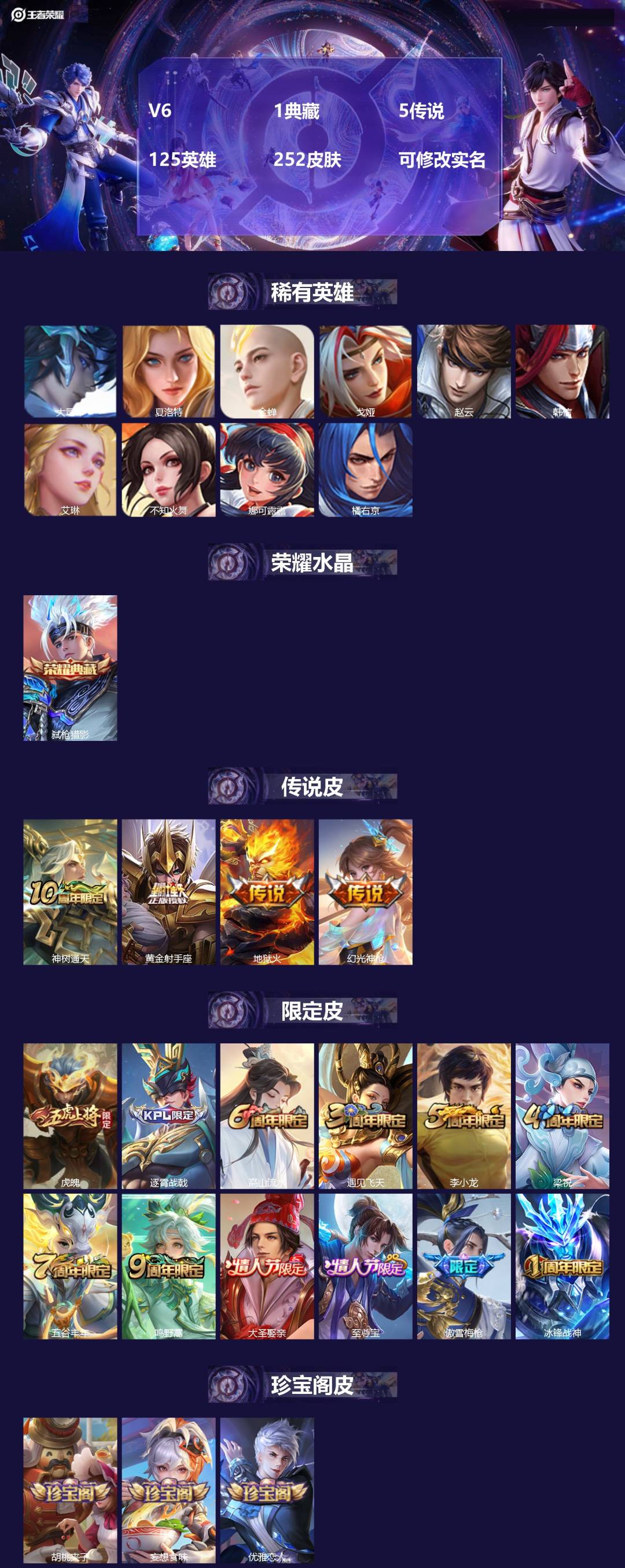 王者荣耀账号苹果QQ125英雄-252皮肤-[]V6 1典藏 5传说 125英雄 252皮肤 可修改实名 
【英雄全皮】