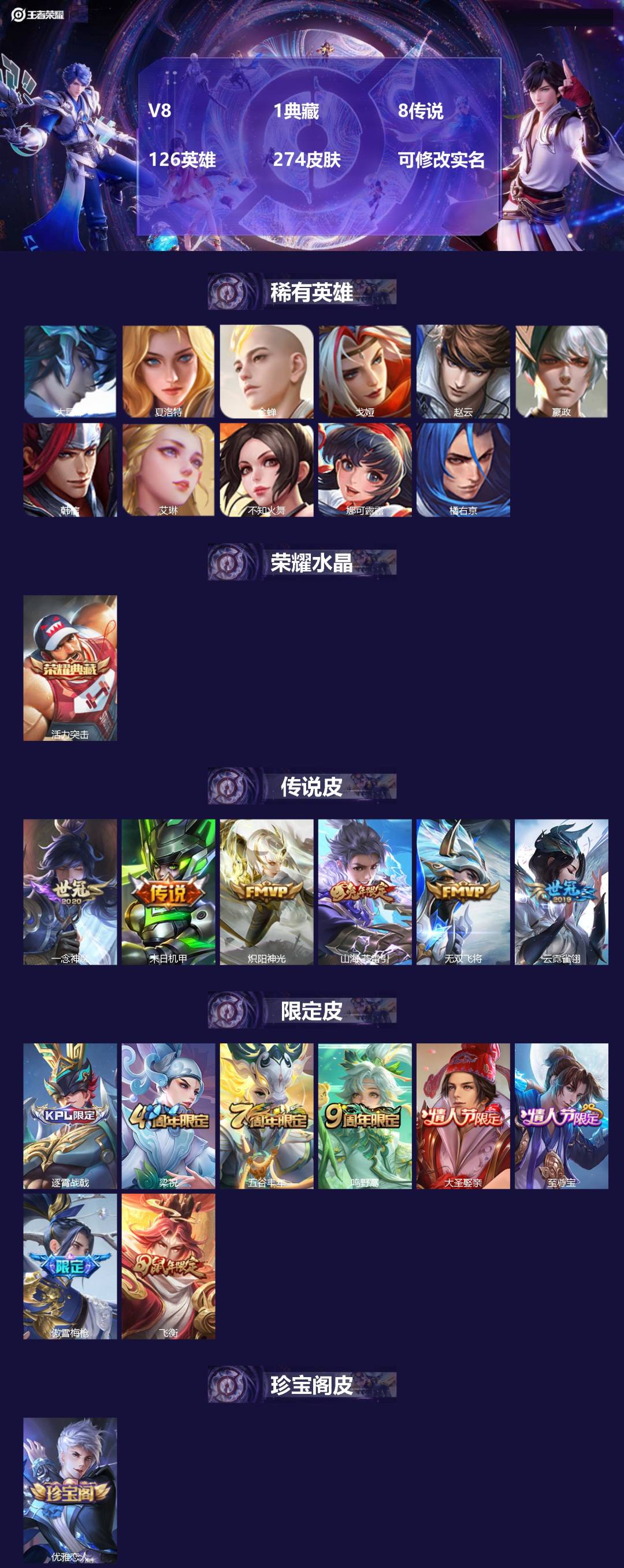 王者荣耀账号苹果QQ126英雄-274皮肤-V8 1典藏 8传说 126英雄 274皮肤 可修改实名 
【英雄全皮】:钟