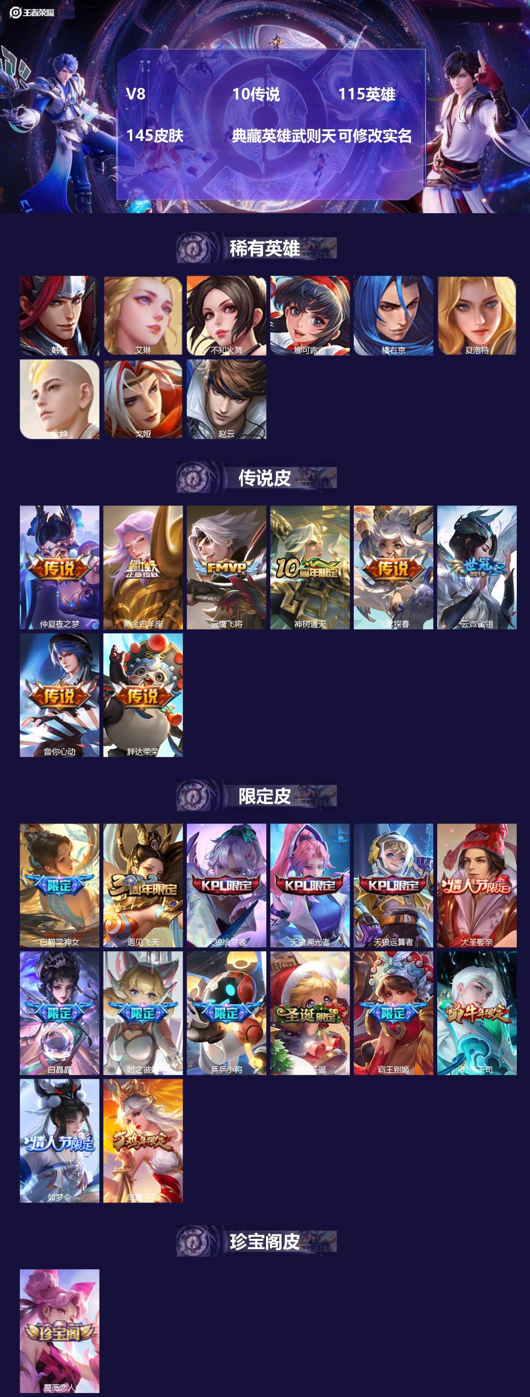 王者荣耀账号安卓VX115英雄-145皮肤-V8 10传说 115英雄 145皮肤 典藏英雄武则天 可修改实名 
【稀有