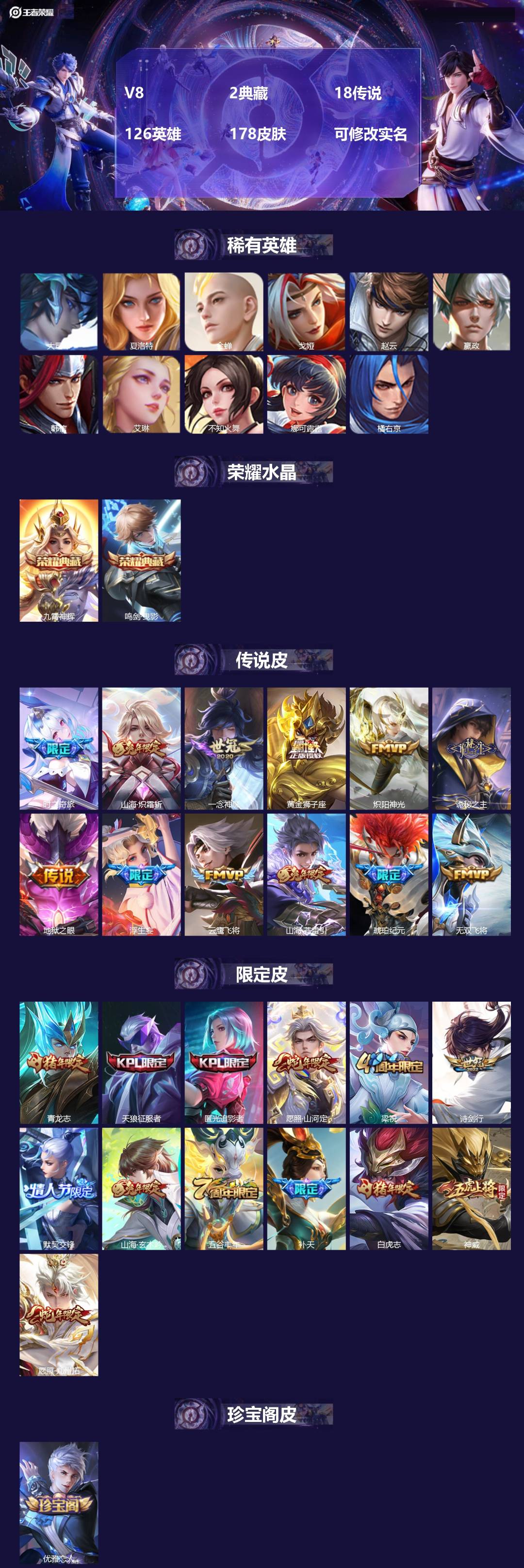 王者荣耀账号安卓QQ[14847020]V8 2典藏 18传说 126英雄 178皮肤 可修改实名 
【英雄全皮】:李信