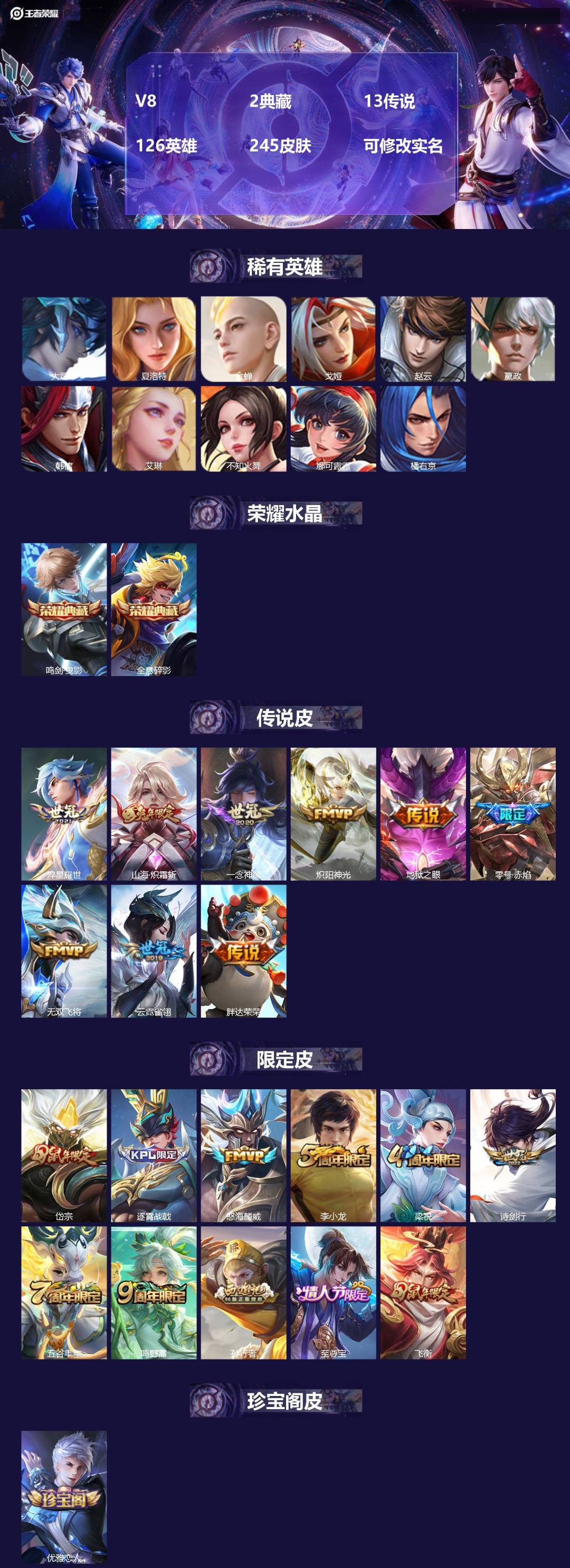 王者荣耀账号苹果QQ126英雄-245皮肤-[]V8 2典藏 13传说 126英雄 245皮肤 可修改实名 
【英雄全皮