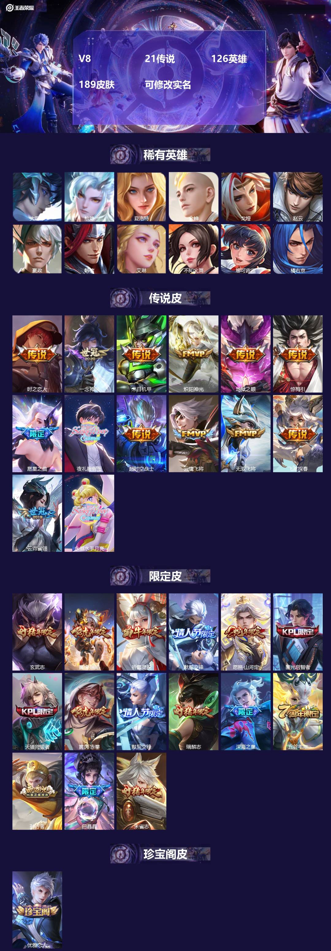 王者荣耀账号苹果QQ[14906428]V8 21传说 126英雄 189皮肤 可修改实名 
【英雄全皮】:司空震全皮,