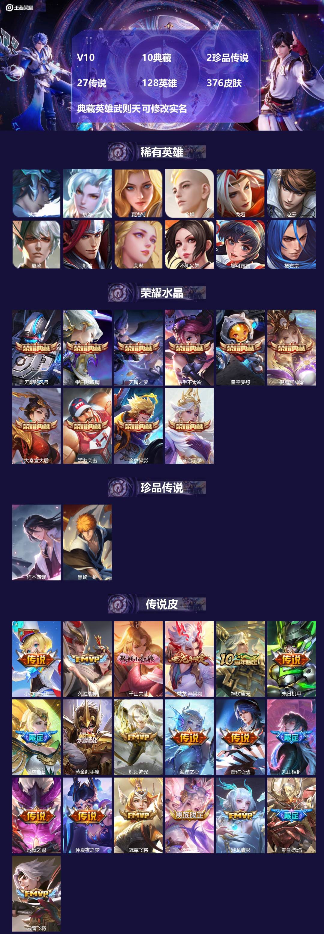 王者荣耀账号苹果QQ[14909238]V10 10典藏 2珍品传说 27传说 128英雄 376皮肤 典藏英雄武则天 