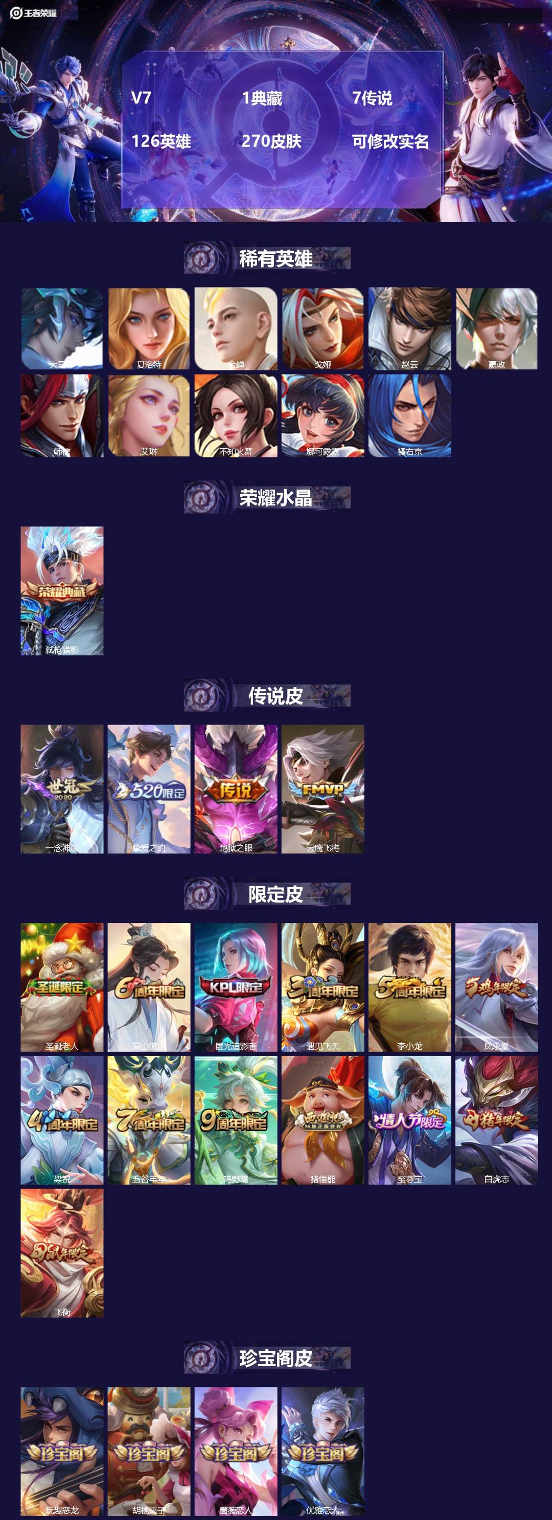 王者荣耀账号安卓QQV7 1典藏 7传说 126英雄 270皮肤 可修改实名 
【英雄全皮】:鬼谷子全皮,猪八戒全皮
【