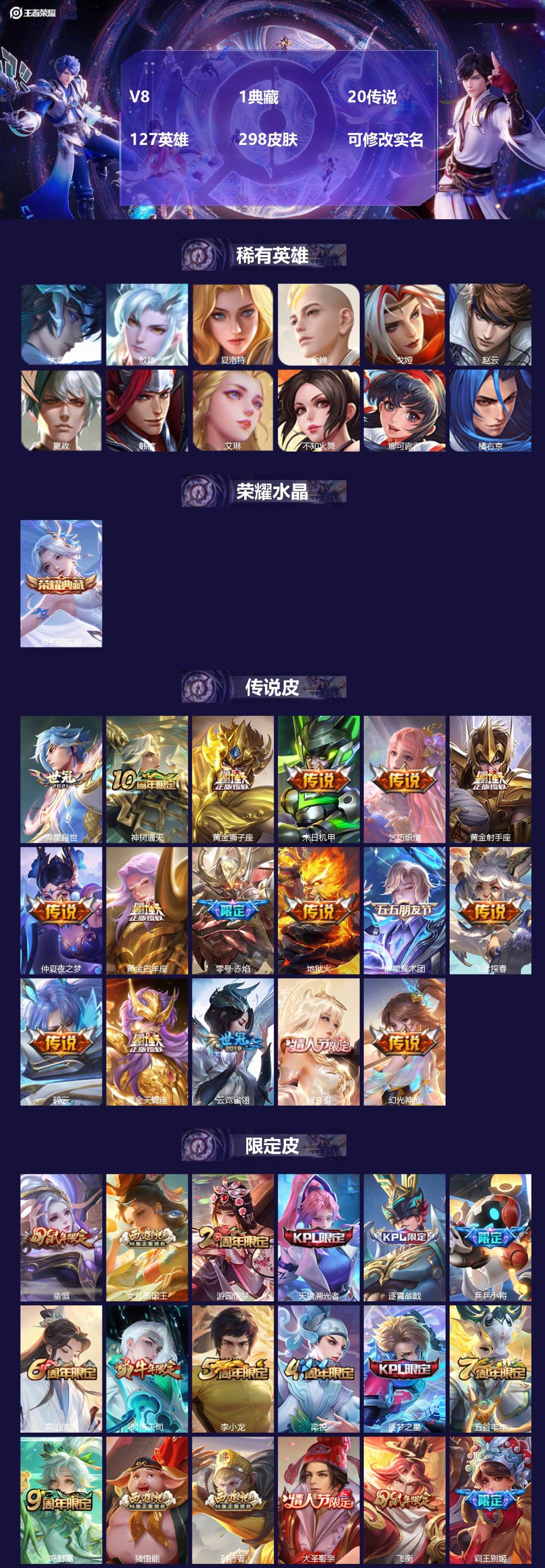 王者荣耀账号安卓QQ127英雄-298皮肤-[]V8 1典藏 20传说 127英雄 298皮肤 可修改实名 
【英雄全皮