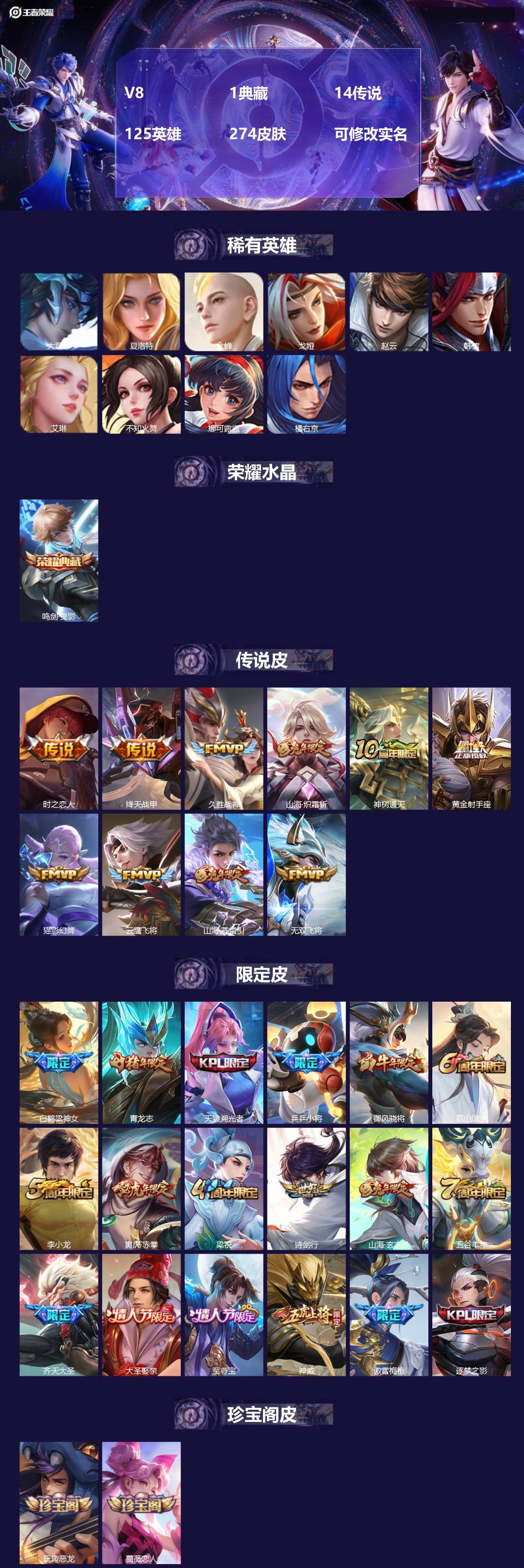王者荣耀账号安卓QQ125英雄-274皮肤-[]V8 1典藏 14传说 125英雄 274皮肤 可修改实名 
【英雄全皮