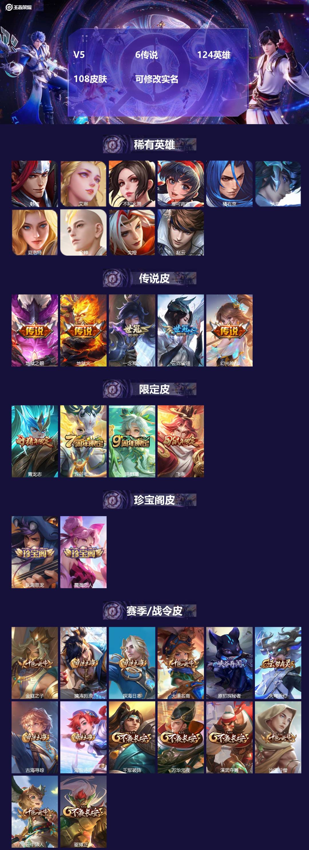 王者荣耀账号安卓QQ124英雄-108皮肤-[]V5 6传说 124英雄 108皮肤 可修改实名 
【稀有英雄】:大司命