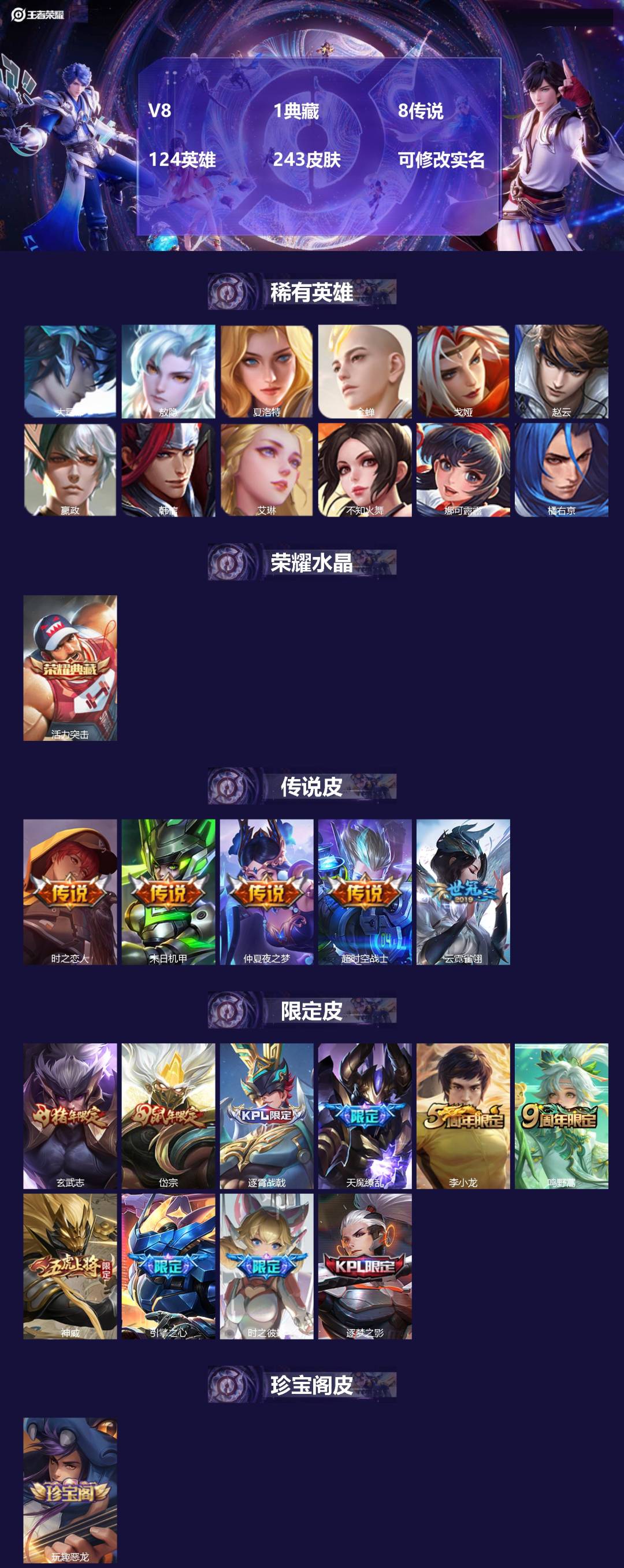 王者荣耀账号安卓QQ[14945376]V8 1典藏 8传说 124英雄 243皮肤 可修改实名 
【英雄全皮】:敖隐全