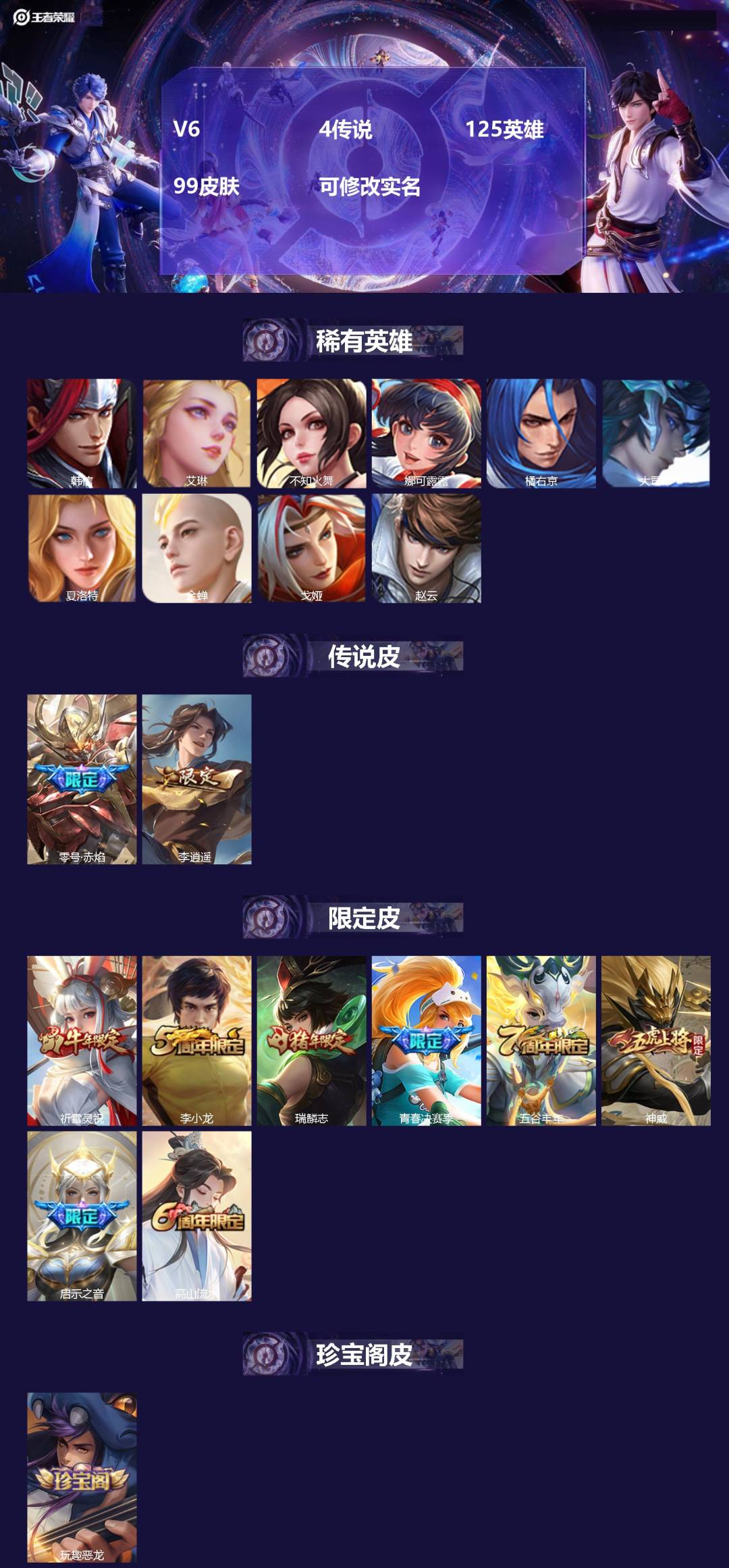 王者荣耀账号安卓VX125英雄-99皮肤-[]V6 4传说 125英雄 99皮肤 可修改实名 
【稀有英雄】大司命,韩信