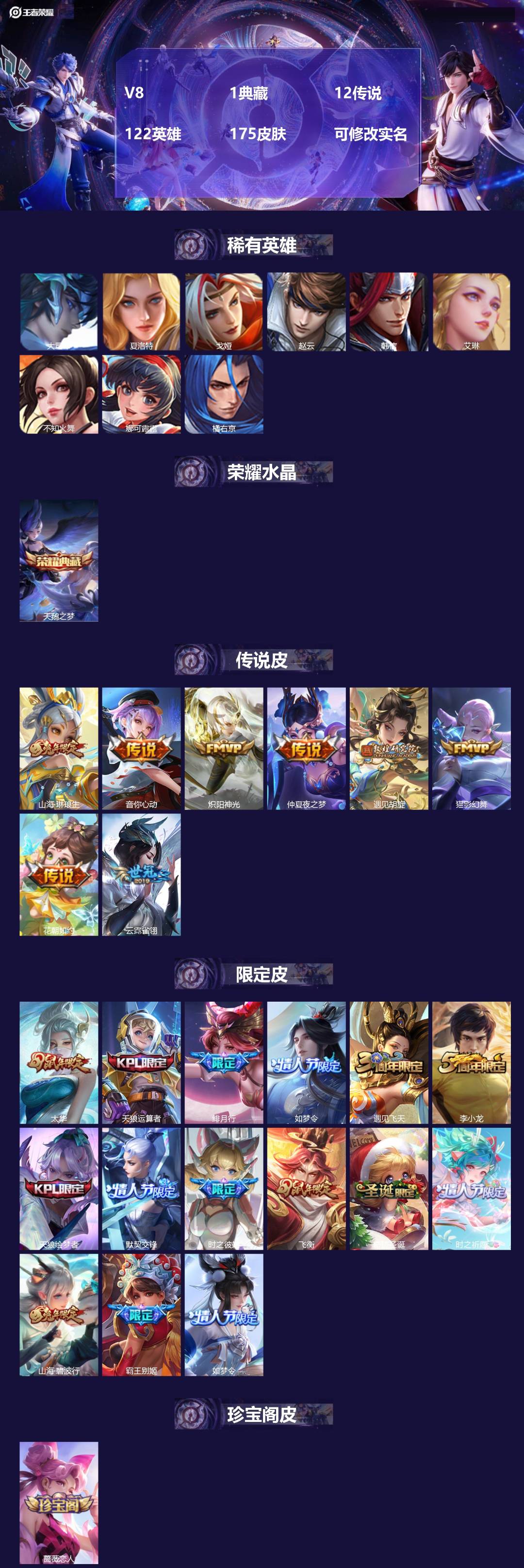 王者荣耀账号苹果QQ122英雄-175皮肤-[]V8 1典藏 12传说 122英雄 175皮肤 可修改实名 
【稀有英雄