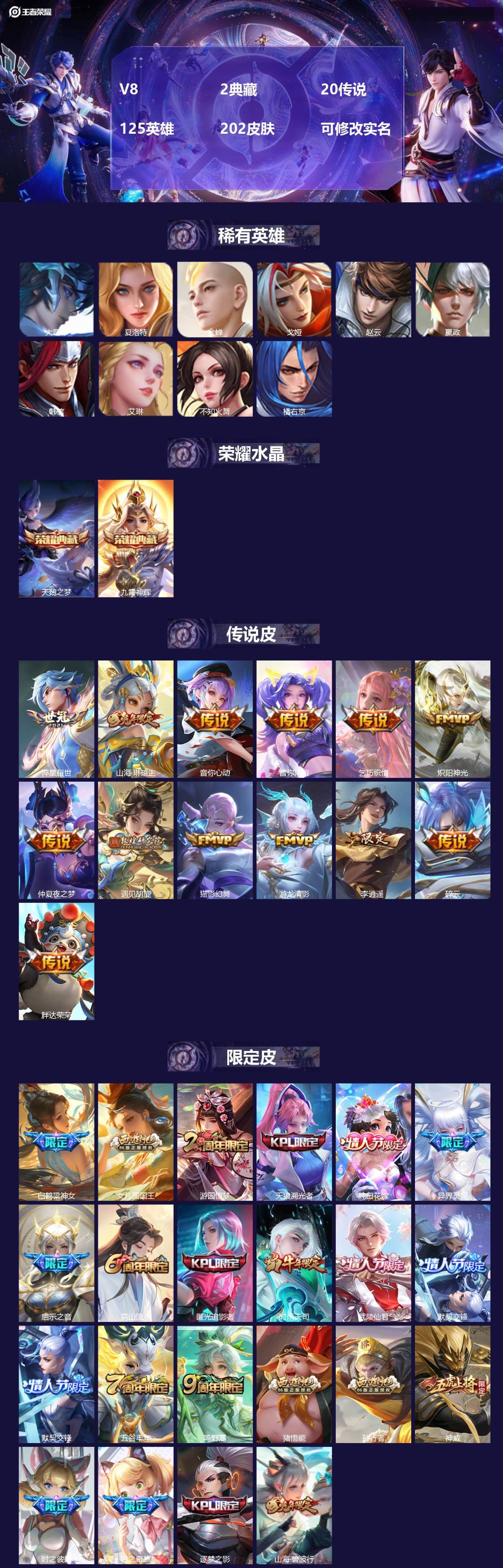 王者荣耀账号安卓QQ[15002319]V8 2典藏 20传说 125英雄 202皮肤 可修改实名 
【稀有英雄】:大司