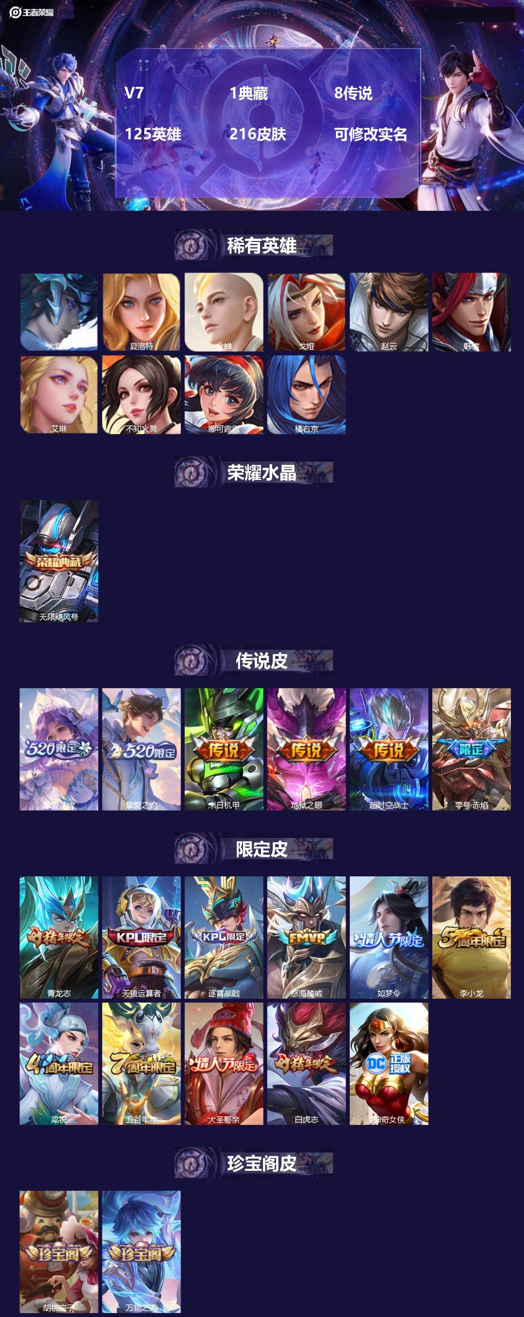 王者荣耀账号苹果QQ[15012115]V7 1典藏 8传说 125英雄 216皮肤 可修改实名 
【稀有英雄】:大司命