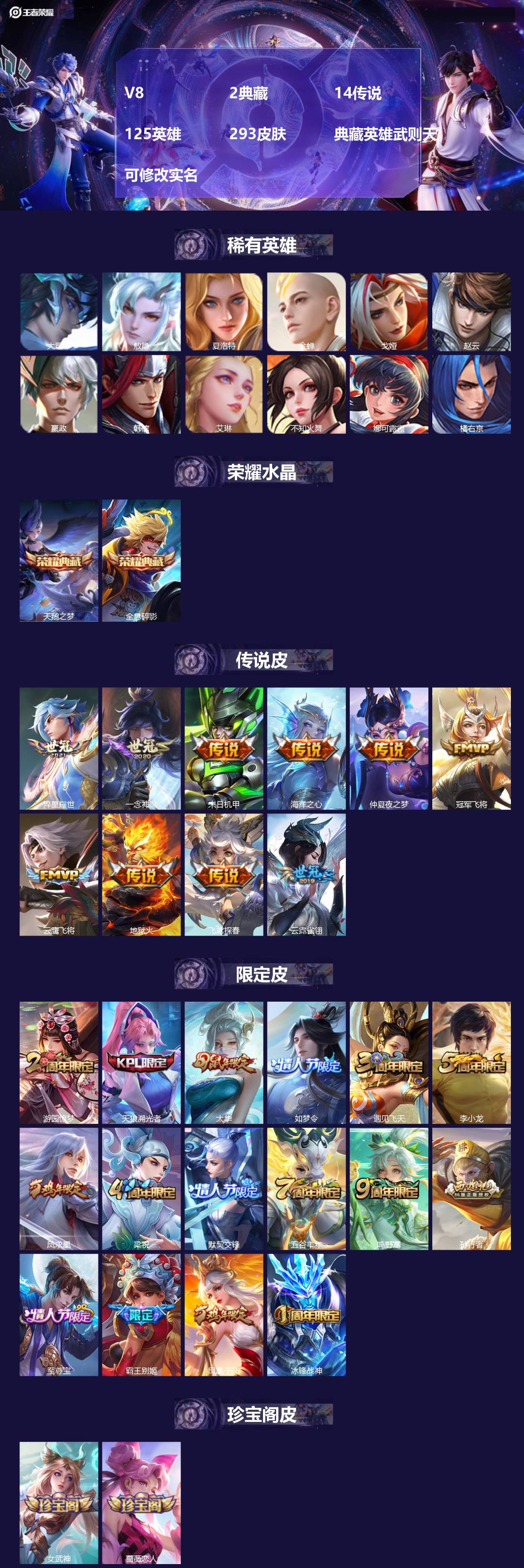 王者荣耀账号苹果QQ[15041815]V8 2典藏 14传说 125英雄 293皮肤 典藏英雄武则天 可修改实名 
【