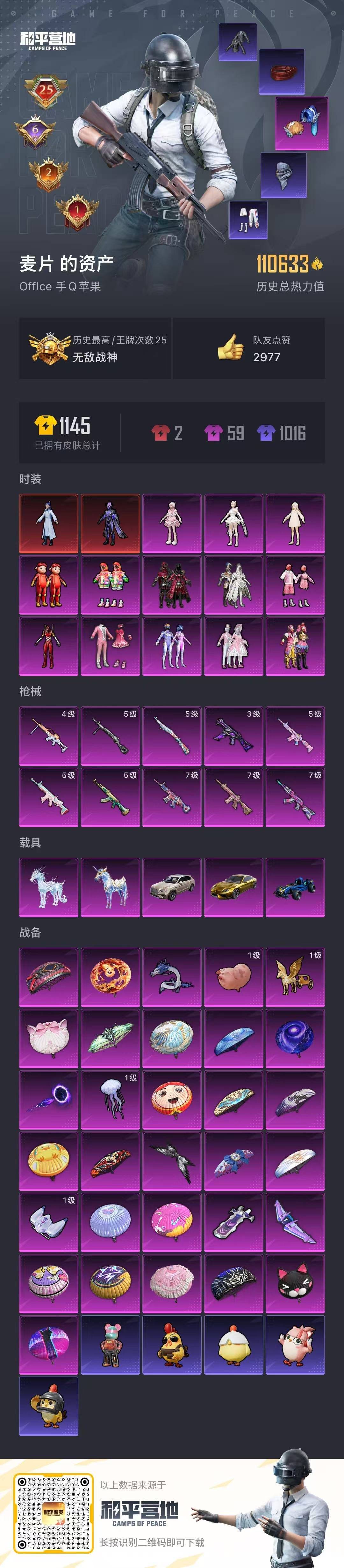 和平精英账号苹果QQ5载具-231套装-262枪皮-[]2红装 13粉装 10特效枪 5载具 25印记 可二次 可修改实