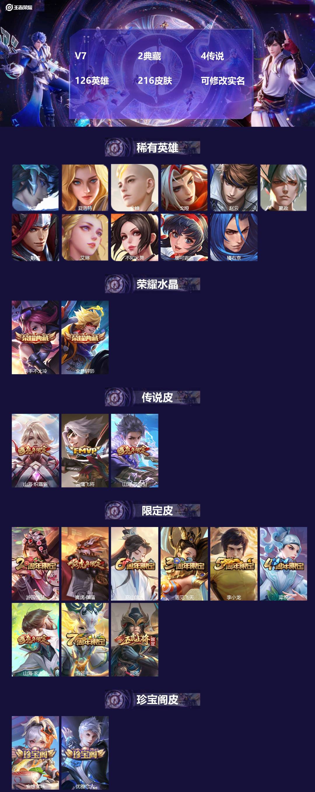 王者荣耀账号苹果QQ126英雄-216皮肤-[]V7 2典藏 4传说 126英雄 216皮肤 可修改实名 
【稀有英雄】