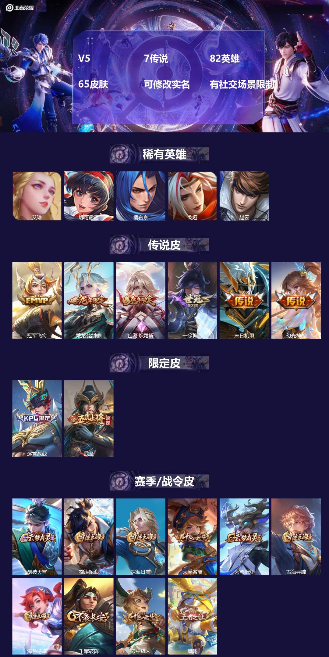 王者荣耀账号苹果VX[15046035]V5 7传说 82英雄 65皮肤 可修改实名 有社交场景限制
【英雄全皮】:李信