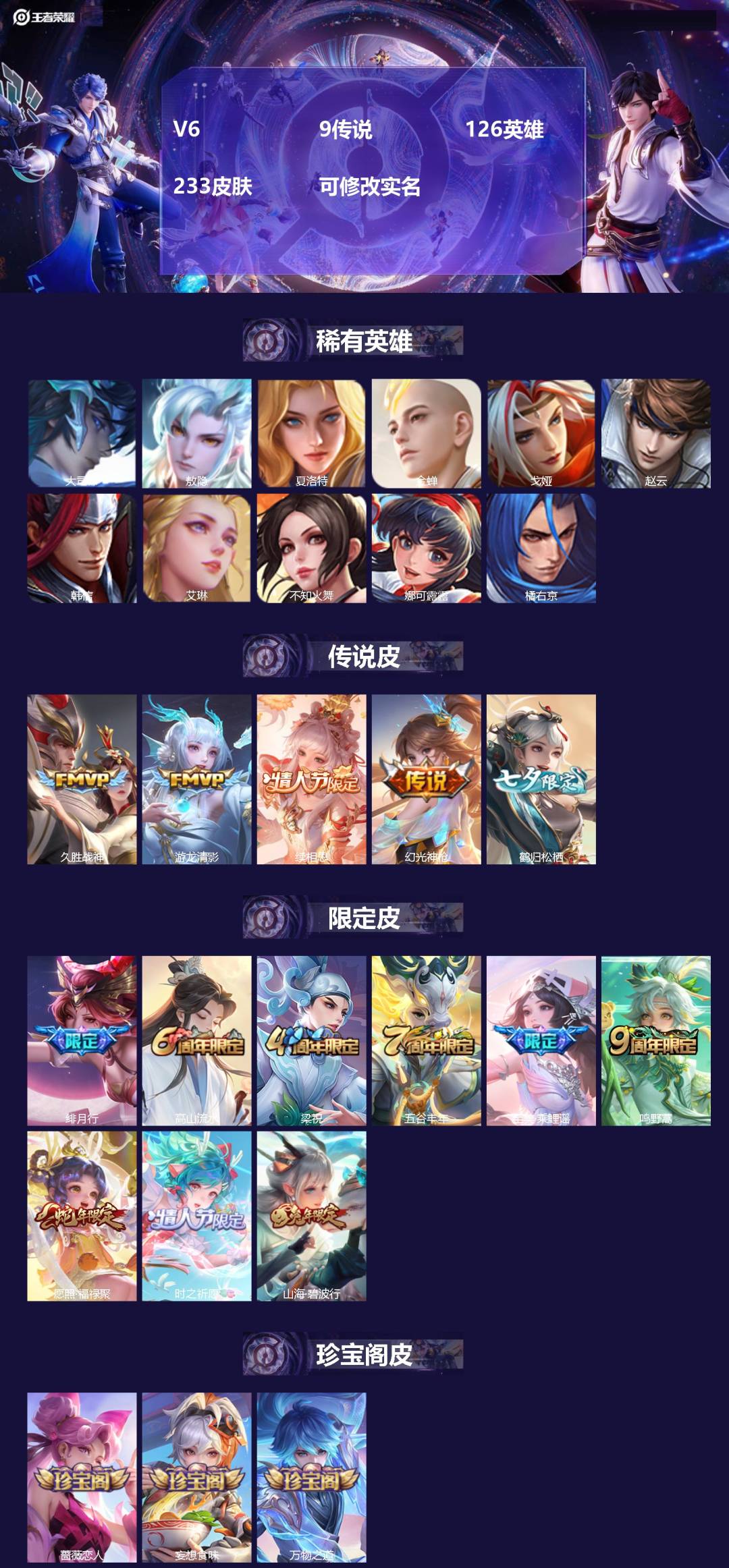 王者荣耀账号安卓QQ[15046330]V6 9传说 126英雄 233皮肤 可修改实名 
【英雄全皮】少司缘全皮,西施