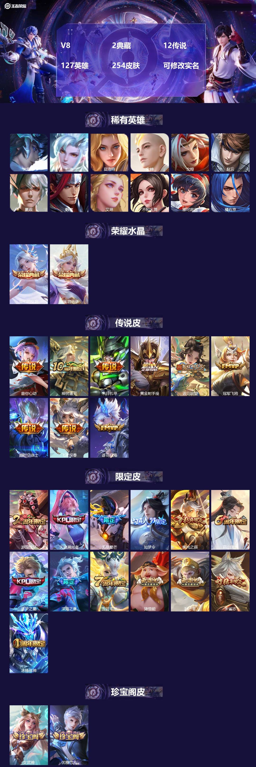 王者荣耀账号安卓QQV8 2典藏 12传说 127英雄 254皮肤 可修改实名 
【英雄全皮】蒙恬全皮,敖隐全皮,孙权全