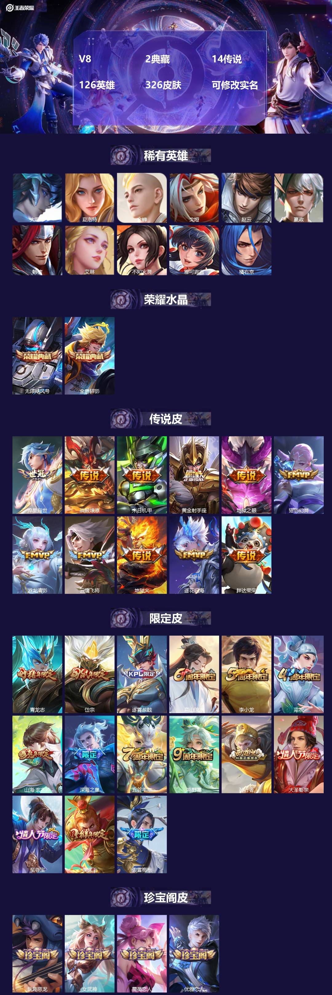 王者荣耀账号苹果QQ126英雄-326皮肤-[]V8 2典藏 14传说 126英雄 326皮肤 可修改实名 
【英雄全皮