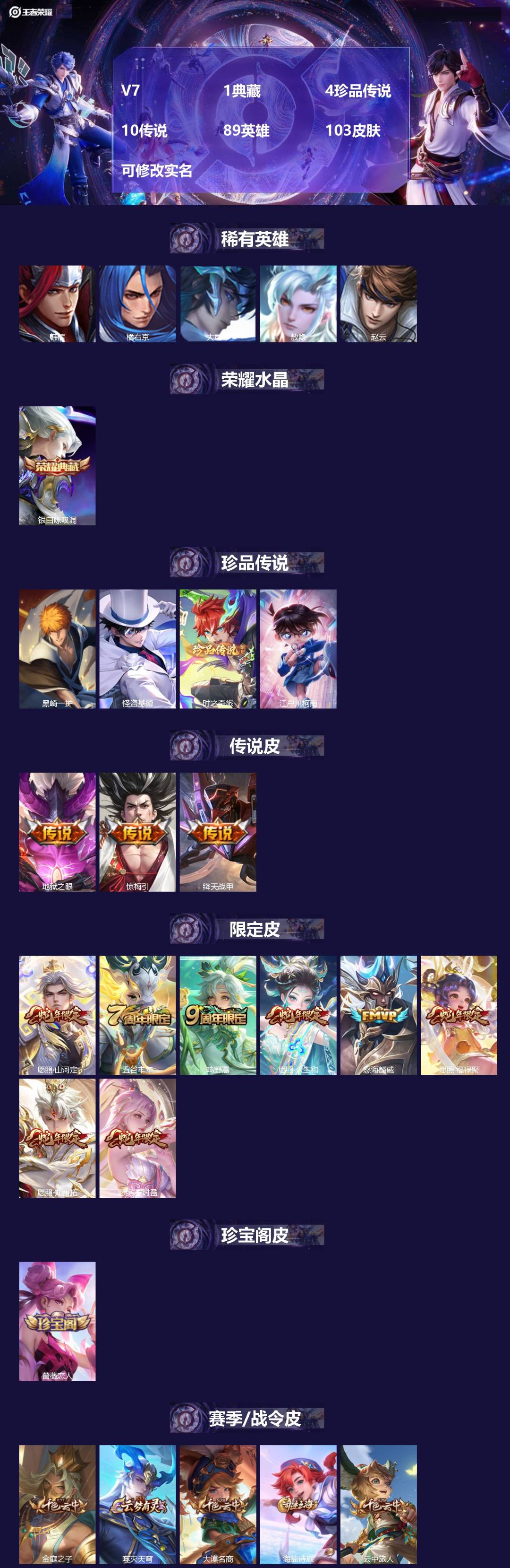 王者荣耀账号安卓QQ89英雄-103皮肤-[]V7 1典藏 4珍品传说 10传说 89英雄 103皮肤 可修改实名 
【