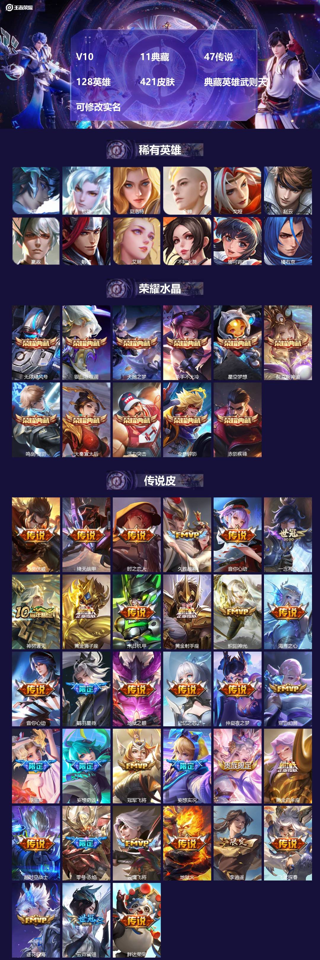 王者荣耀账号苹果QQV10 11典藏 47传说 128英雄 421皮肤 典藏英雄武则天 可修改实名 
【英雄全皮】:敖隐