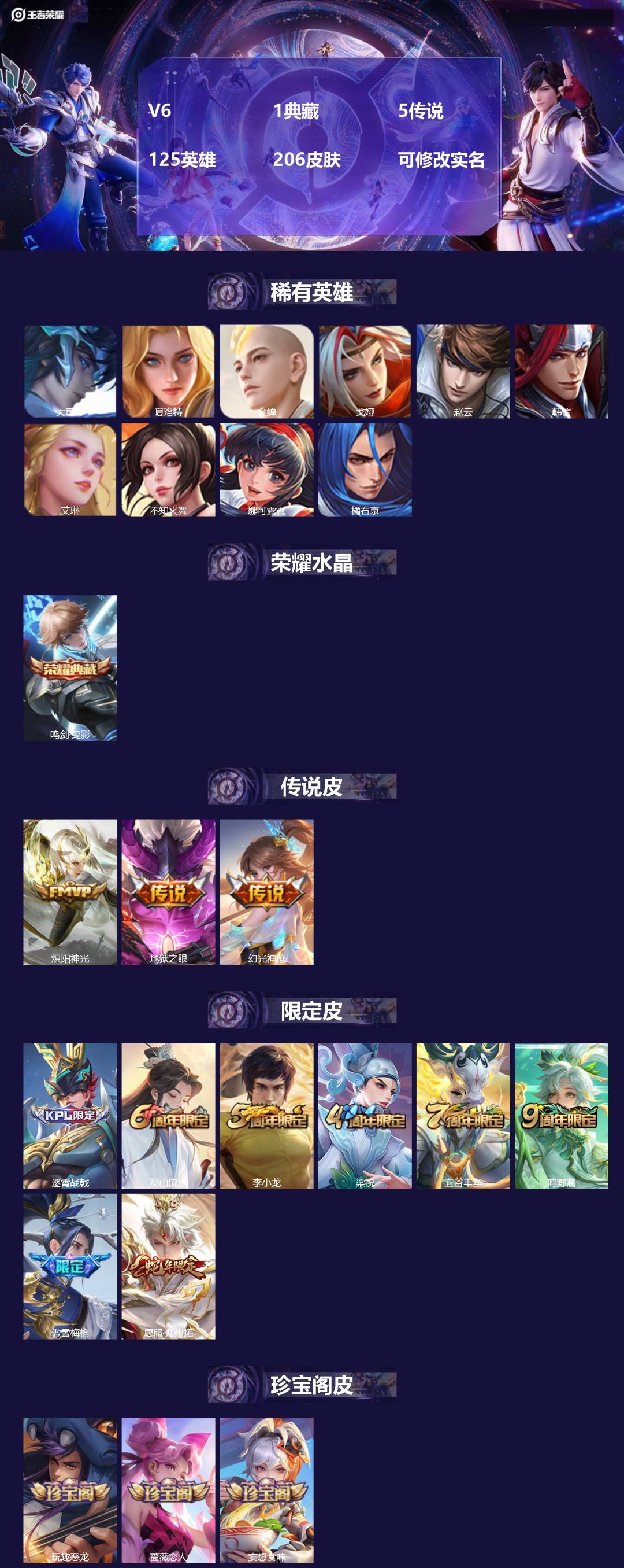 王者荣耀账号安卓QQ125英雄-206皮肤-[]V6 1典藏 5传说 125英雄 206皮肤 可修改实名 
【英雄全皮】