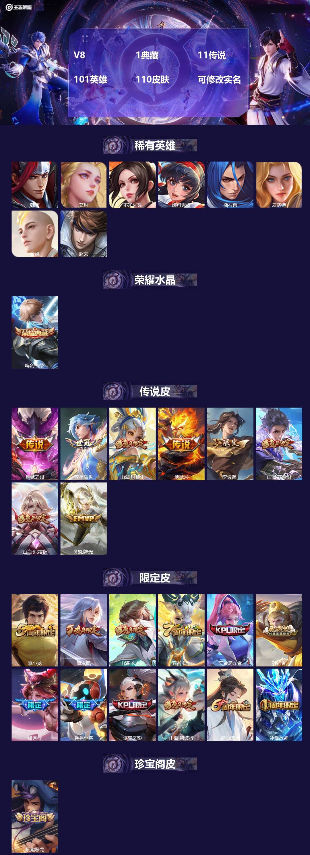 王者荣耀账号安卓VX101英雄-110皮肤-[]V8 1典藏 11传说 101英雄 110皮肤 可修改实名 
【稀有英雄