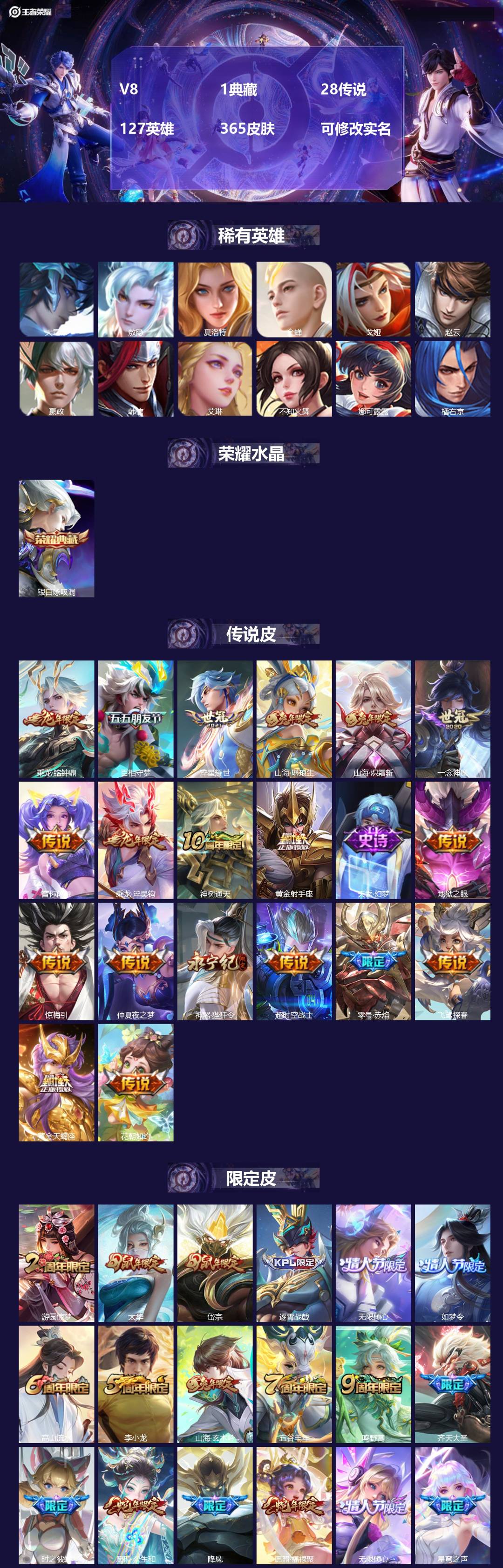 王者荣耀账号安卓QQ127英雄-365皮肤-[]V8 1典藏 28传说 127英雄 365皮肤 可修改实名 
【英雄全皮