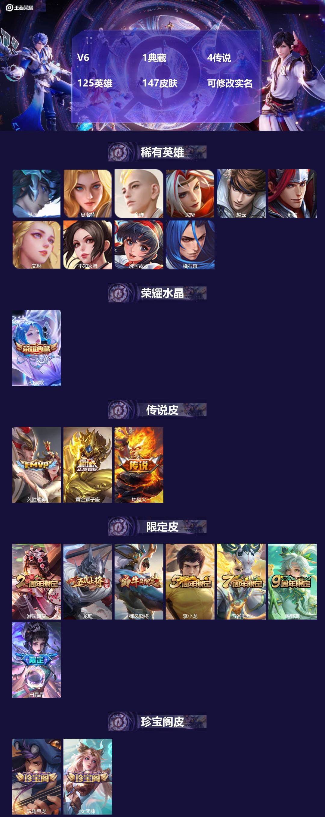 王者荣耀账号安卓VX[15086681]V6 1典藏 4传说 125英雄 147皮肤 可修改实名 
【英雄全皮】蚩奼全皮