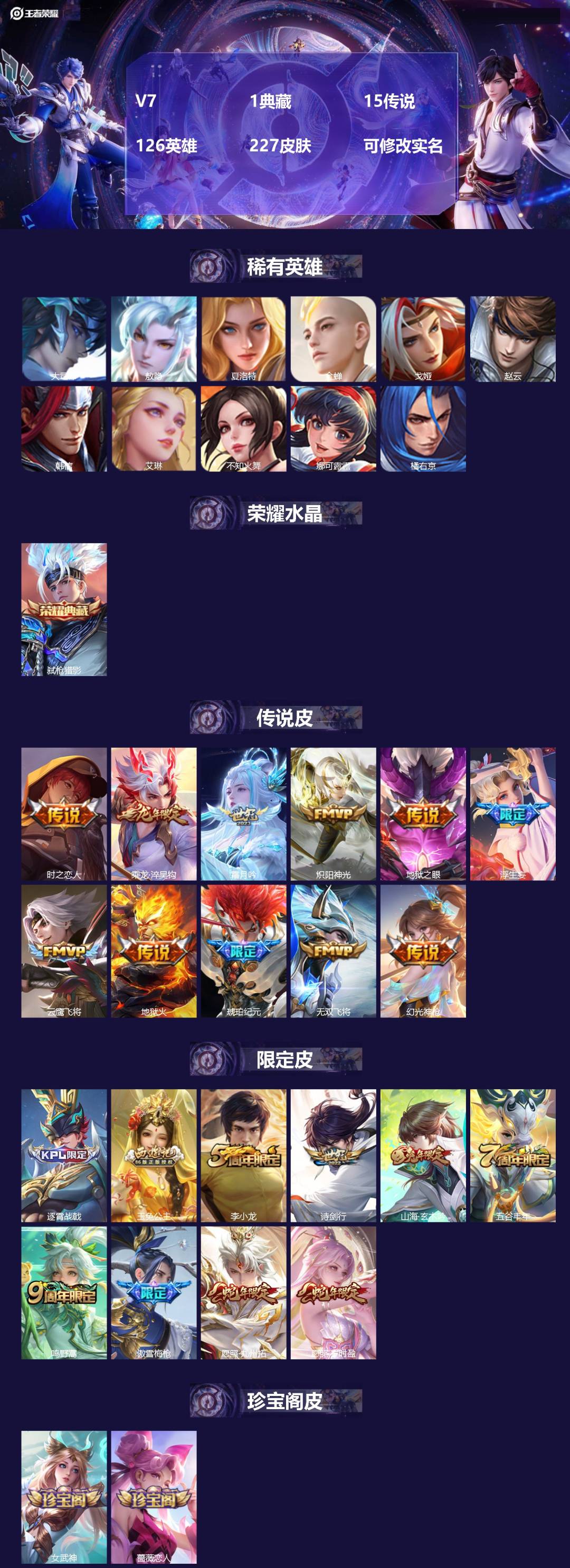 王者荣耀账号安卓QQ126英雄-227皮肤-[]V7 1典藏 15传说 126英雄 227皮肤 可修改实名 
【英雄全皮