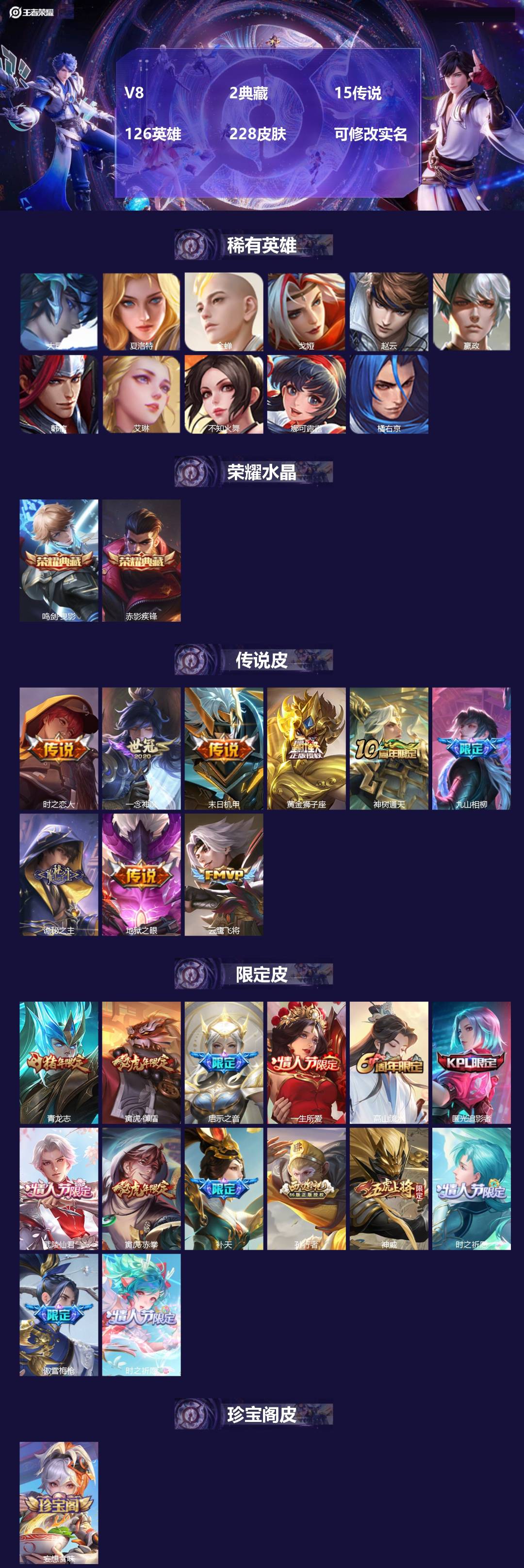 王者荣耀账号安卓QQ126英雄-228皮肤-[]V8 2典藏 15传说 126英雄 228皮肤 可修改实名 
【英雄全皮