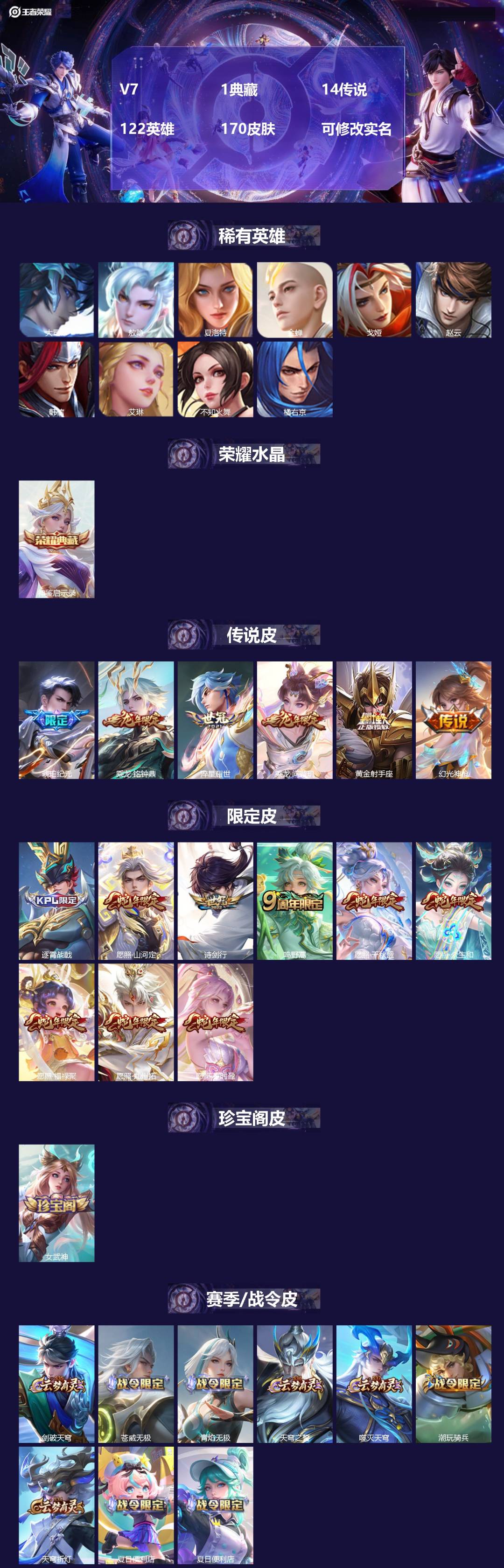 王者荣耀账号苹果VX122英雄-170皮肤-[]V7 1典藏 14传说 122英雄 170皮肤 可修改实名 
【英雄全皮