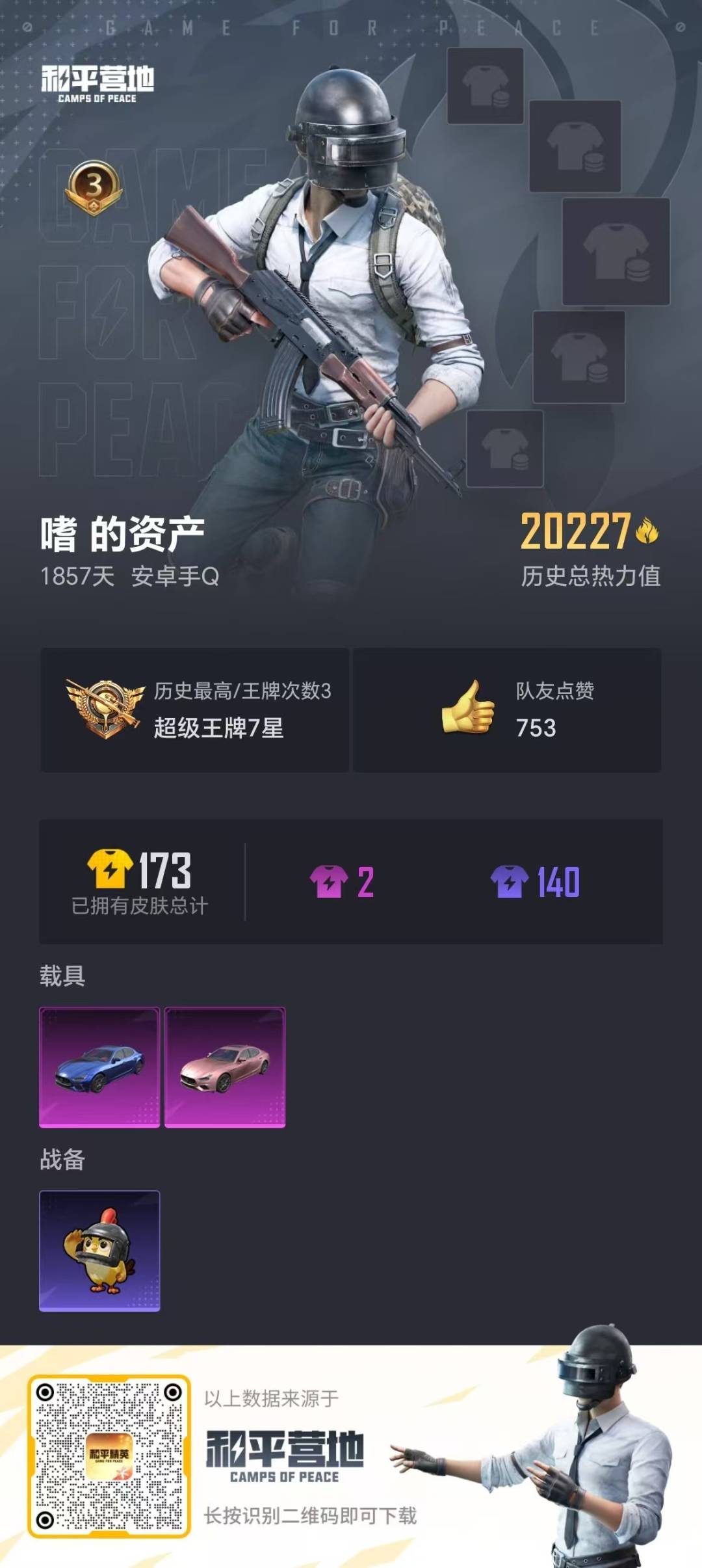 和平精英账号安卓QQ2载具-50套装-35枪皮-[]2.0载具 3印记 可二次 
【载具】玛莎拉蒂Ghibli(蓝),玛