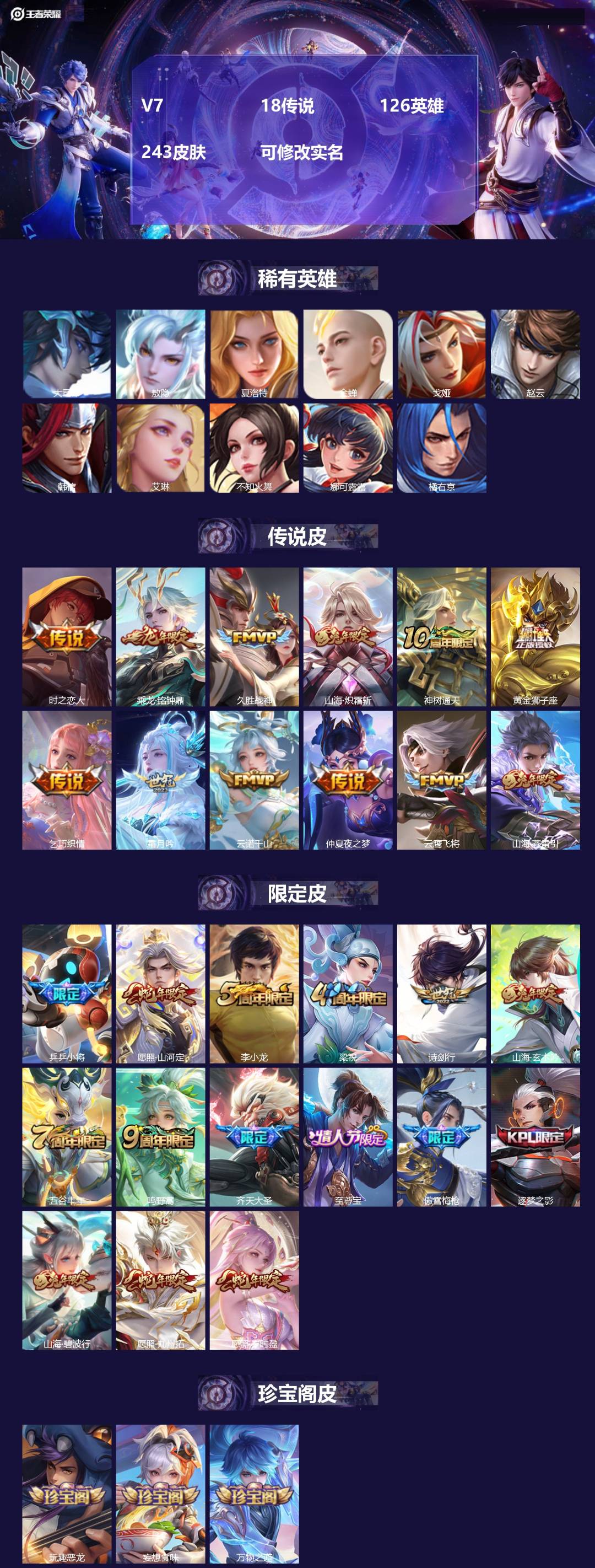 王者荣耀账号安卓QQ[15296620]V7 18传说 126英雄 243皮肤 可修改实名 
【英雄全皮】:蒙恬全皮,敖