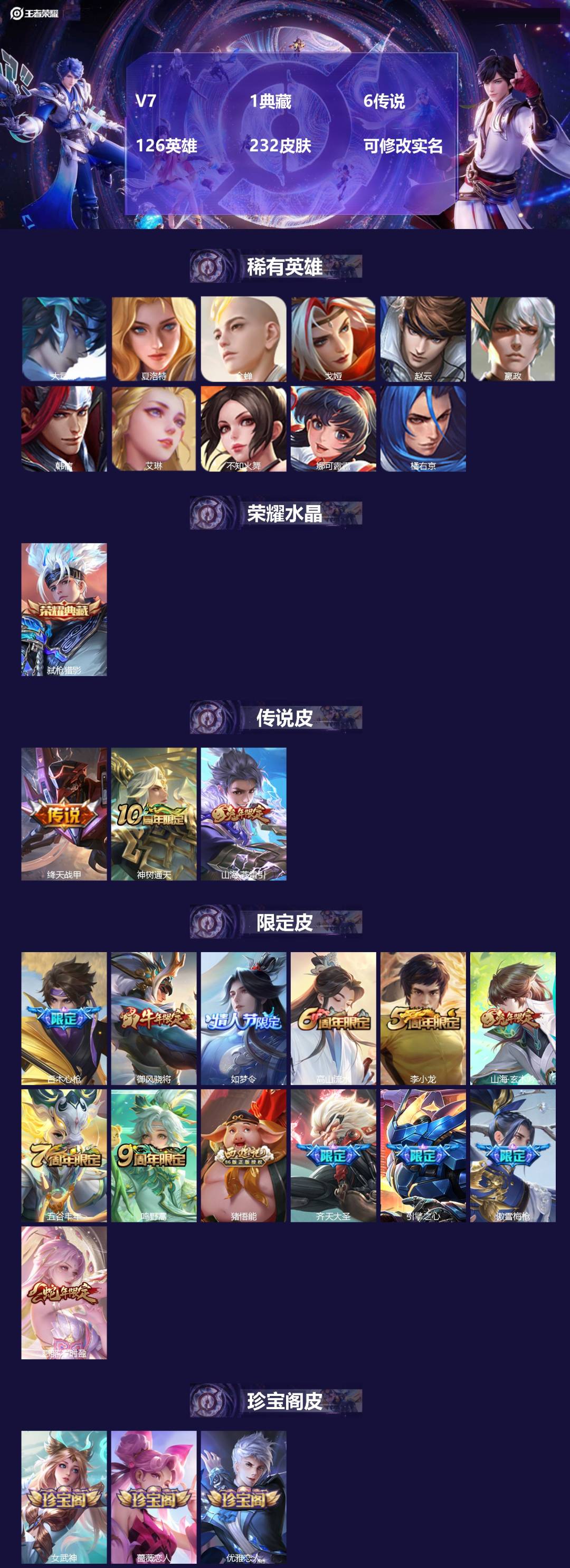 王者荣耀账号安卓QQ[15298766]V7 1典藏 6传说 126英雄 232皮肤 可修改实名 
【英雄全皮】:蒙恬全