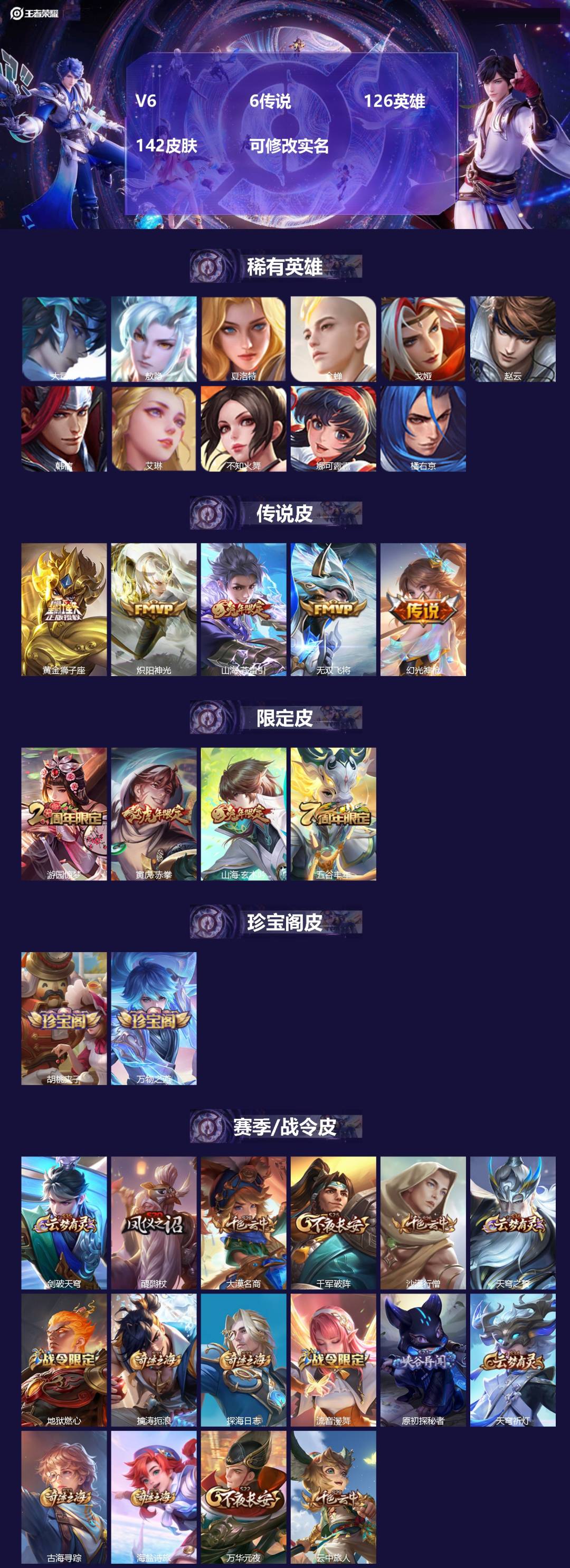 王者荣耀账号安卓VX[15299146]V6 6传说 126英雄 142皮肤 可修改实名 
【英雄全皮】敖隐全皮,影全皮