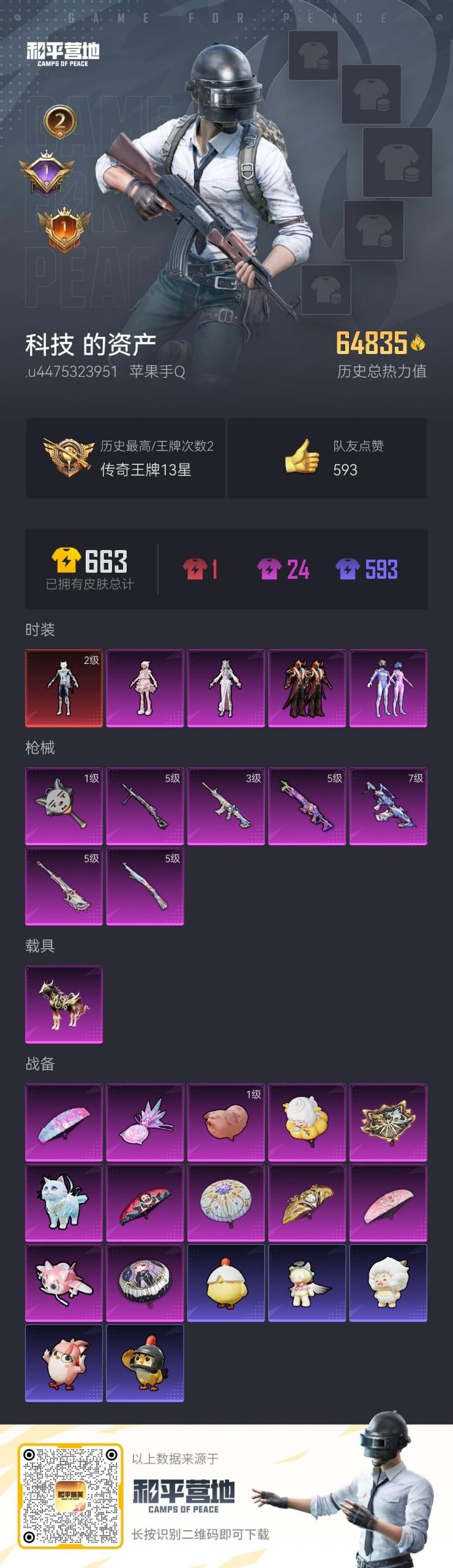 和平精英账号苹果QQ1载具-116套装-194枪皮-[]1红装 4粉装 7特效枪 1.0载具 2印记 可二次 
【二级神