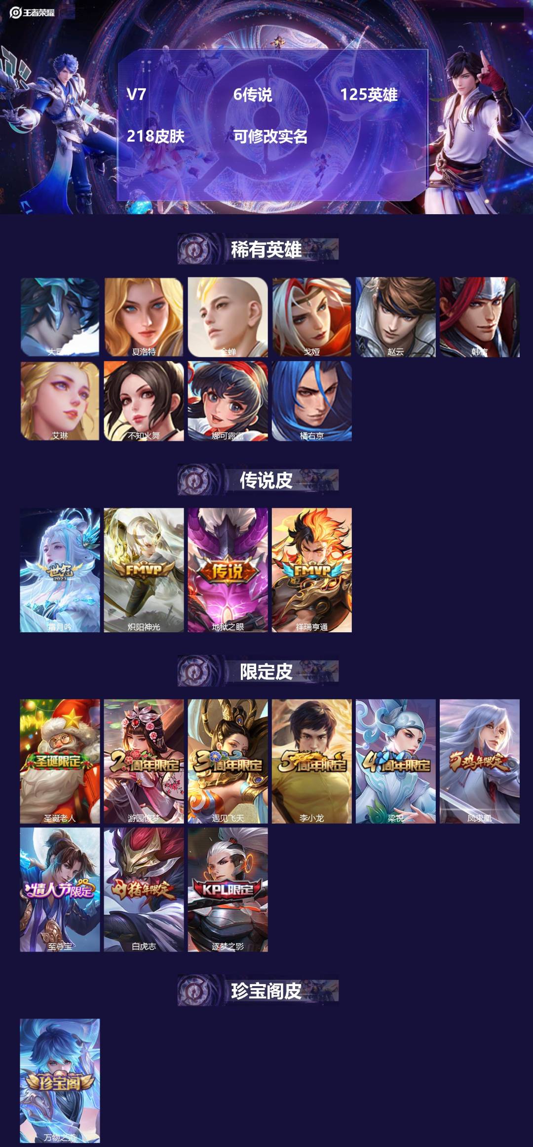 王者荣耀账号安卓QQ[15331806]V7 6传说 125英雄 218皮肤 可修改实名 
【英雄全皮】孙权全皮,蚩奼全