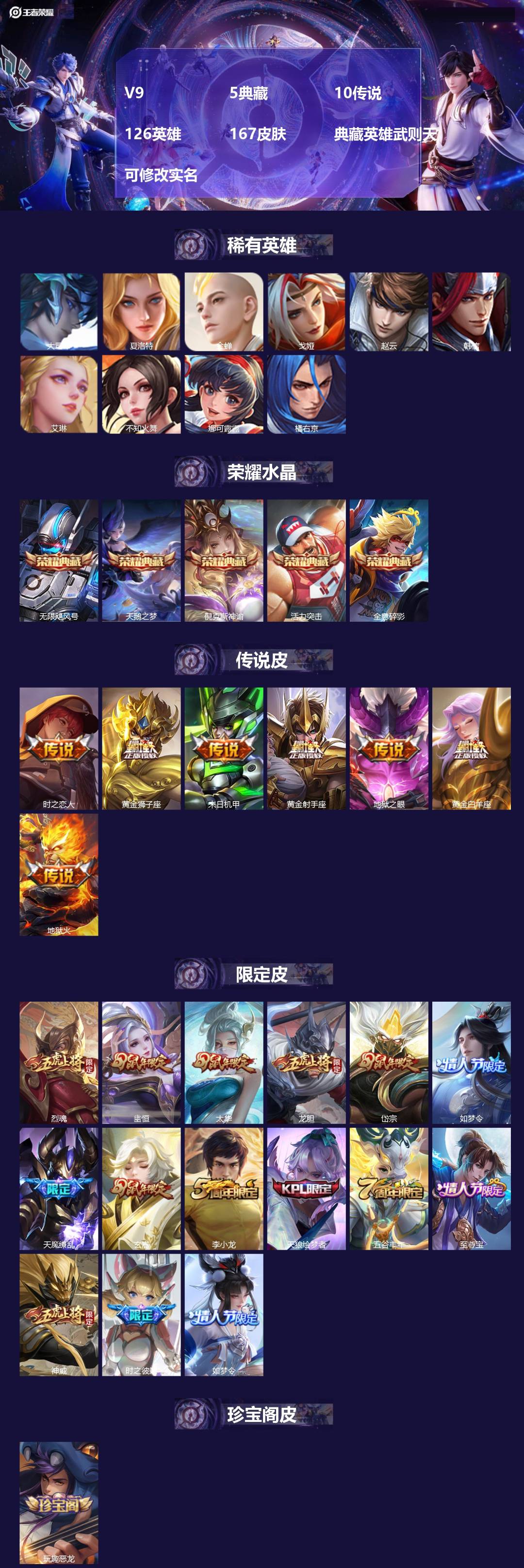 王者荣耀账号安卓QQ[15333956]V9 5典藏 10传说 126英雄 167皮肤 典藏英雄武则天 可修改实名 
【