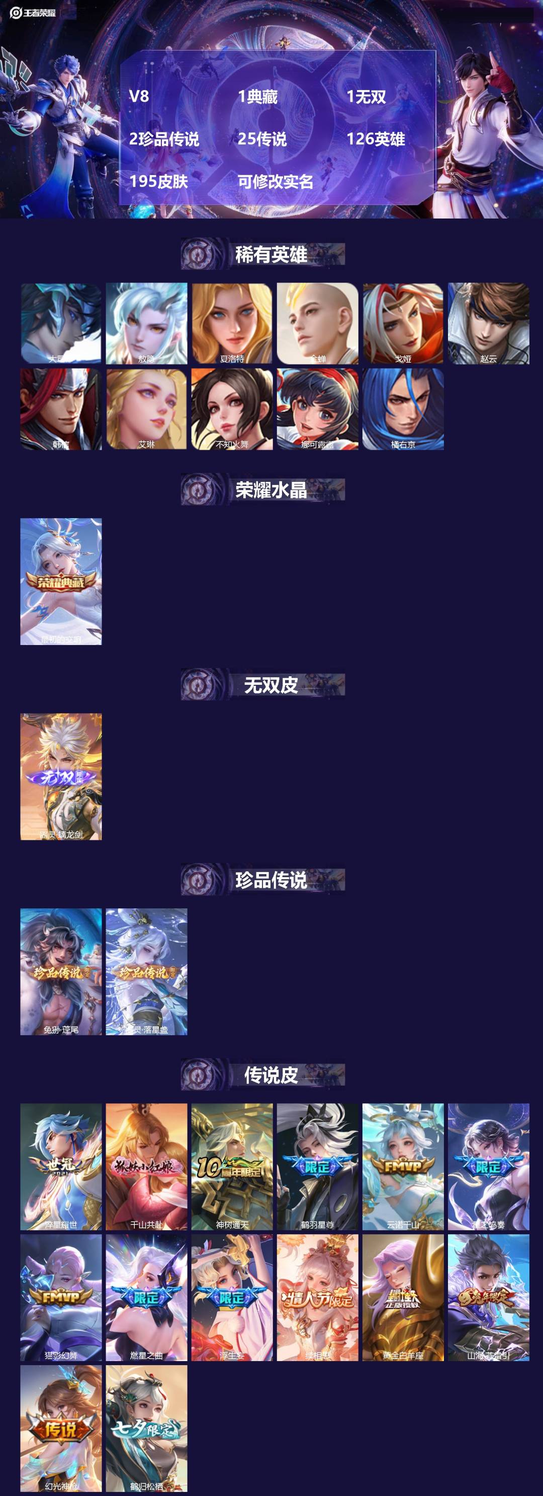 王者荣耀账号安卓VX126英雄-195皮肤-[]V8 1典藏 1无双 2珍品传说 25传说 126英雄 195皮肤 可修