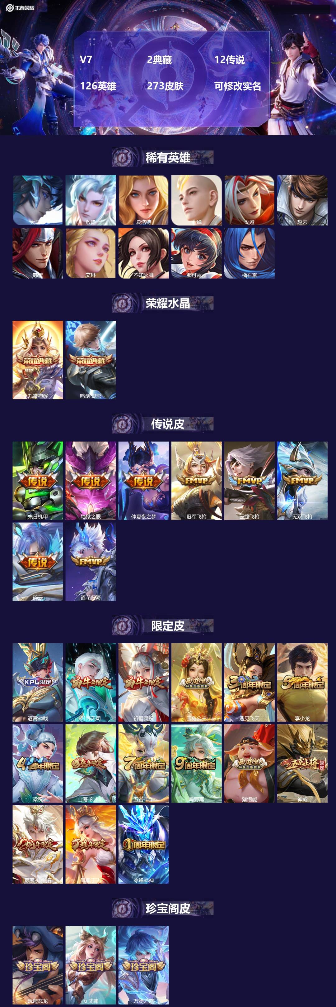 王者荣耀账号苹果QQ[15361898]V7 2典藏 12传说 126英雄 273皮肤 可修改实名 
【英雄全皮】敖隐全