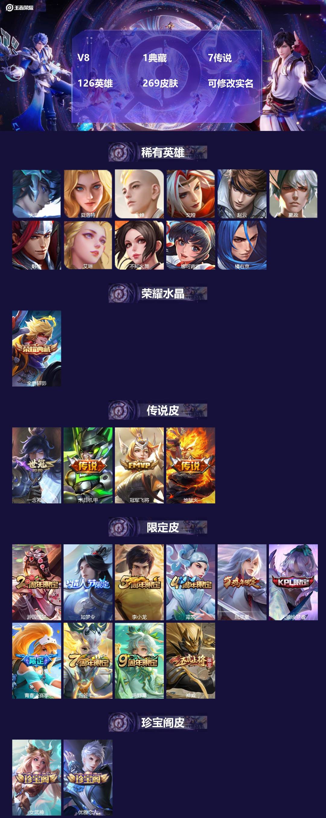 王者荣耀账号苹果QQ[15370796]V8 1典藏 7传说 126英雄 269皮肤 可修改实名 
【英雄全皮】:蒙恬全