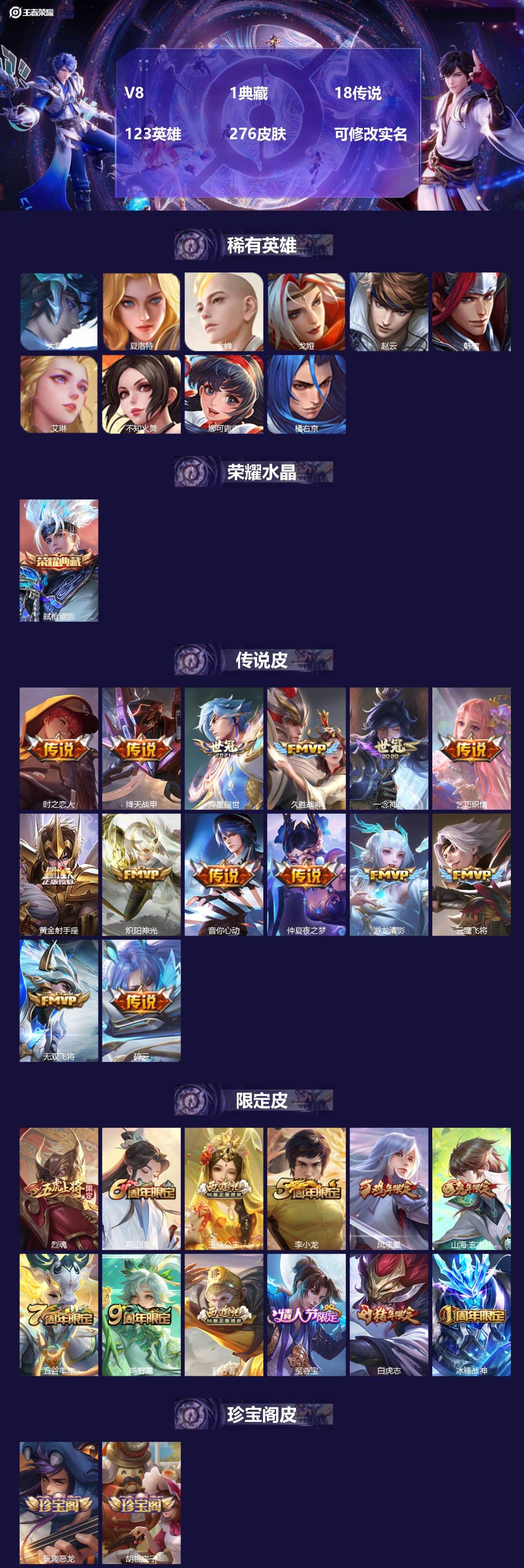 王者荣耀账号苹果QQ[15372356]V8 1典藏 18传说 123英雄 276皮肤 可修改实名 
【英雄全皮】蒙恬全