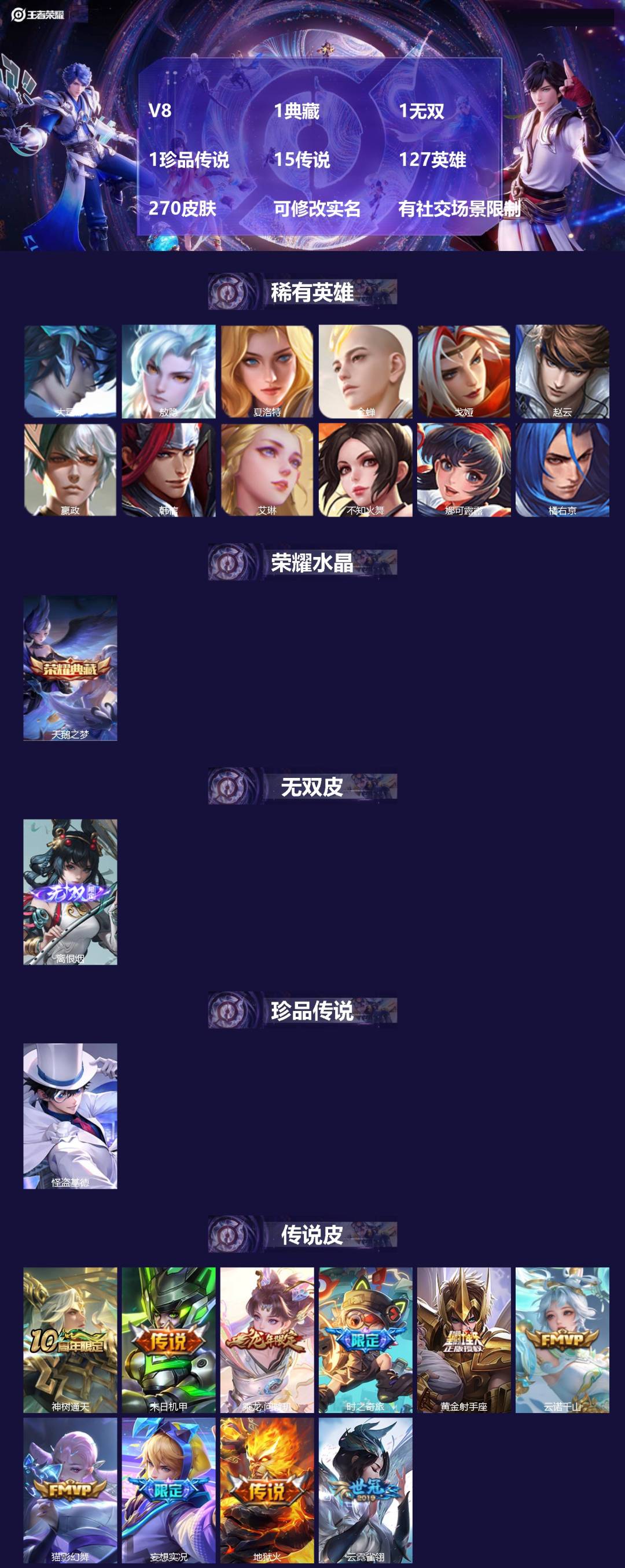 王者荣耀账号安卓VX127英雄-270皮肤-[]V8 1典藏 1无双 1珍品传说 15传说 127英雄 270皮肤 可修