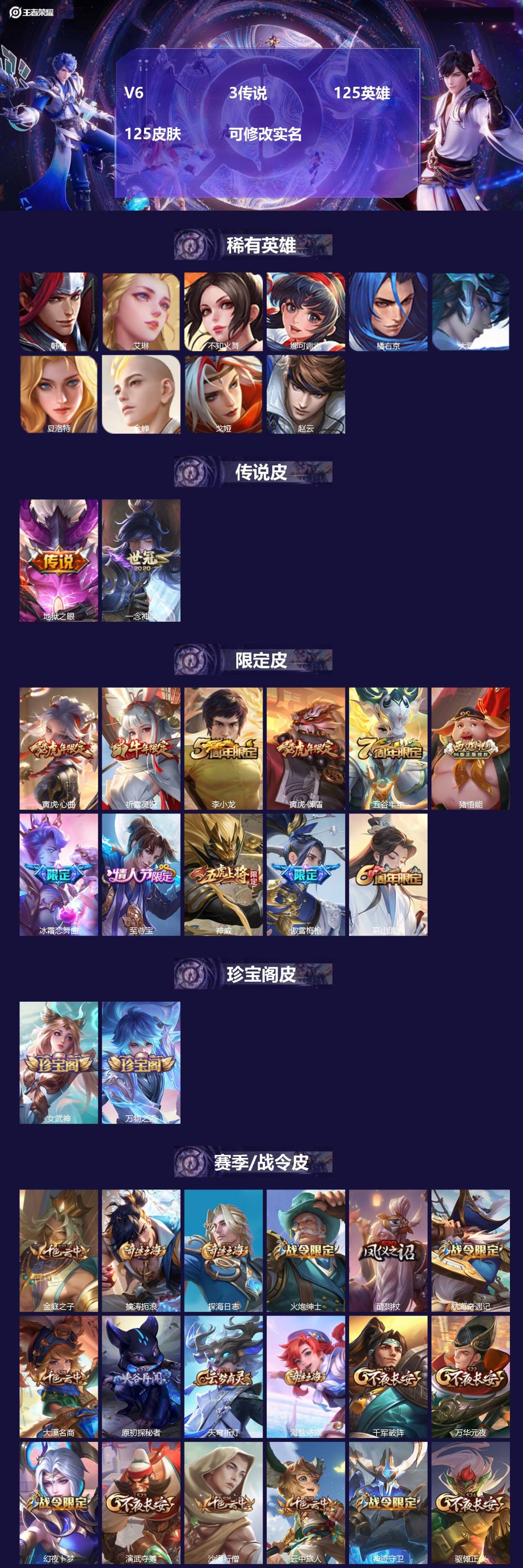 王者荣耀账号安卓QQ[15403596]V6 3传说 125英雄 125皮肤 可修改实名 
【英雄全皮】孙权全皮,蚩奼全